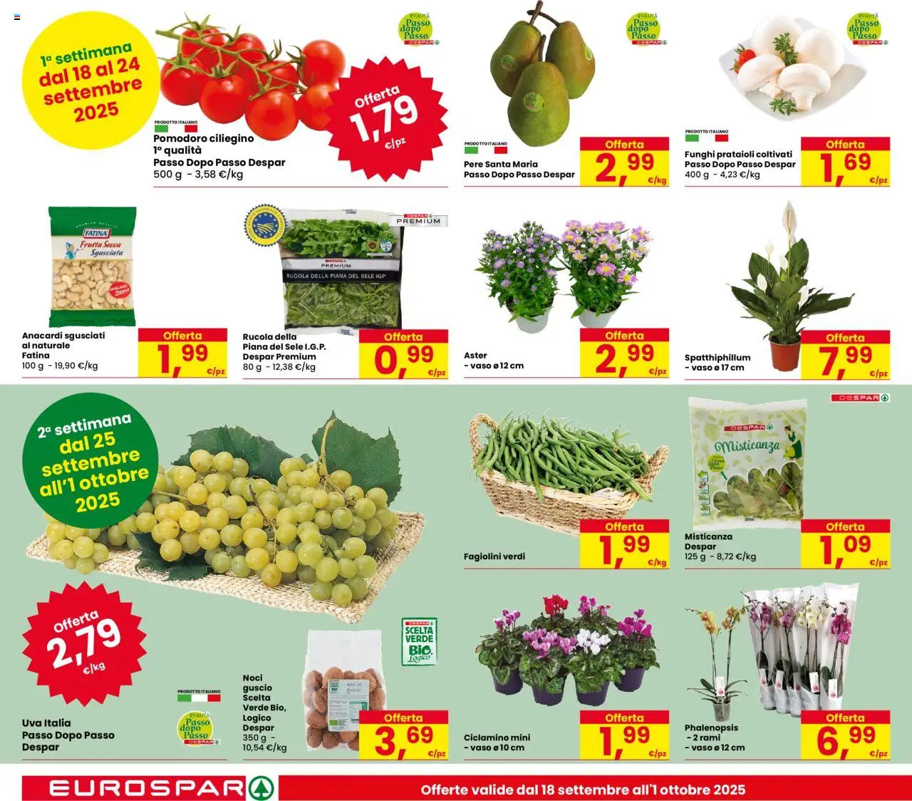 Volantino Eurospar del 18.09.2025 | Pagina: 6 | Prodotti: Misticanza, Anacardi, Funghi, Vaso