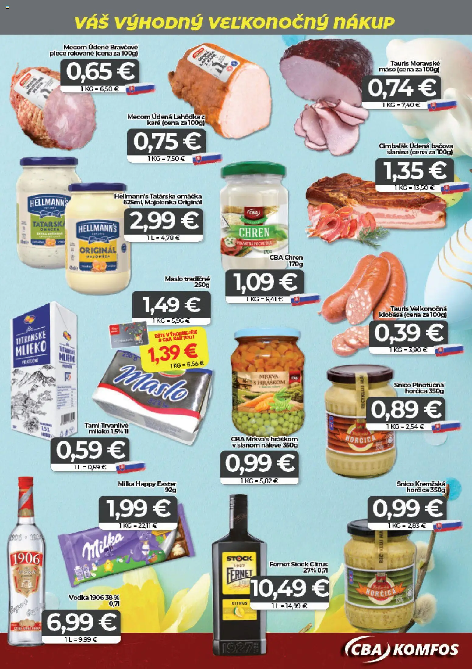 Nové CBA Komfos akcie – leták je platný od 27.03.2026 | Strana: 3 | Produkty: Maslo, Chren, Fernet Stock, Trvanlivé mlieko