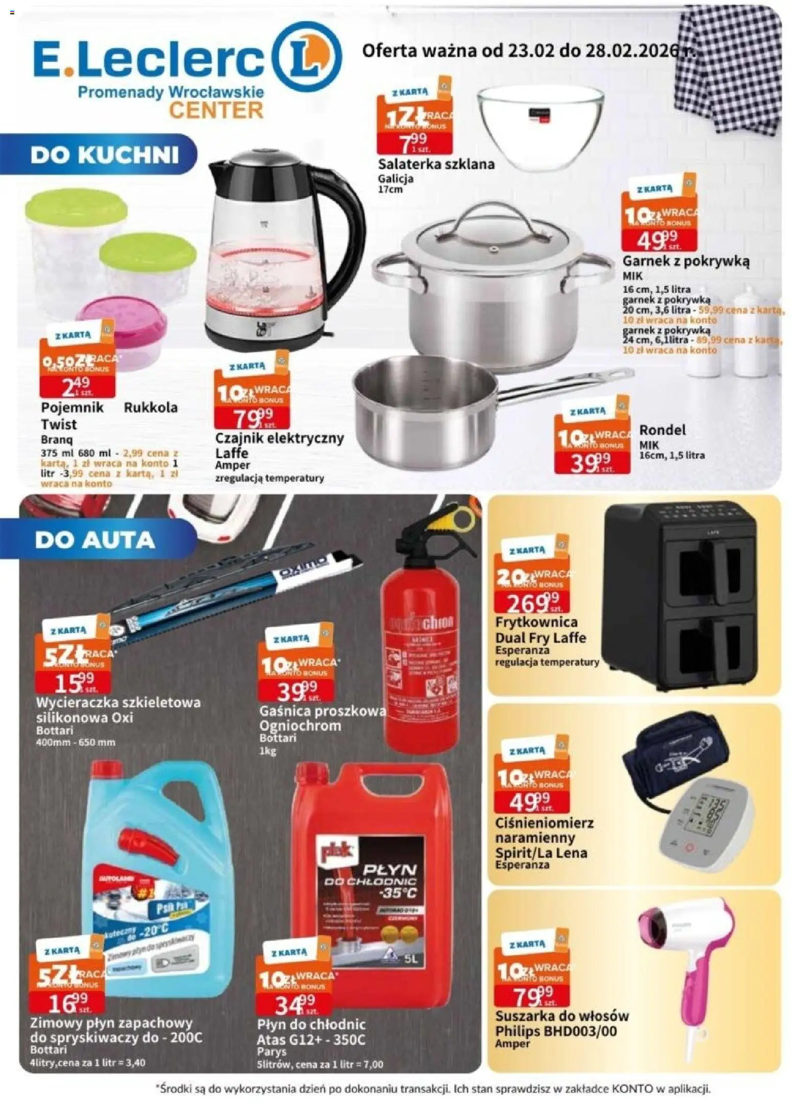 E.Leclerc Gazetka - Wrocław od 23.02.2026 | Strona: 4 | Produkty: Karta, Frytkownica, Garnek, Wycieraczka