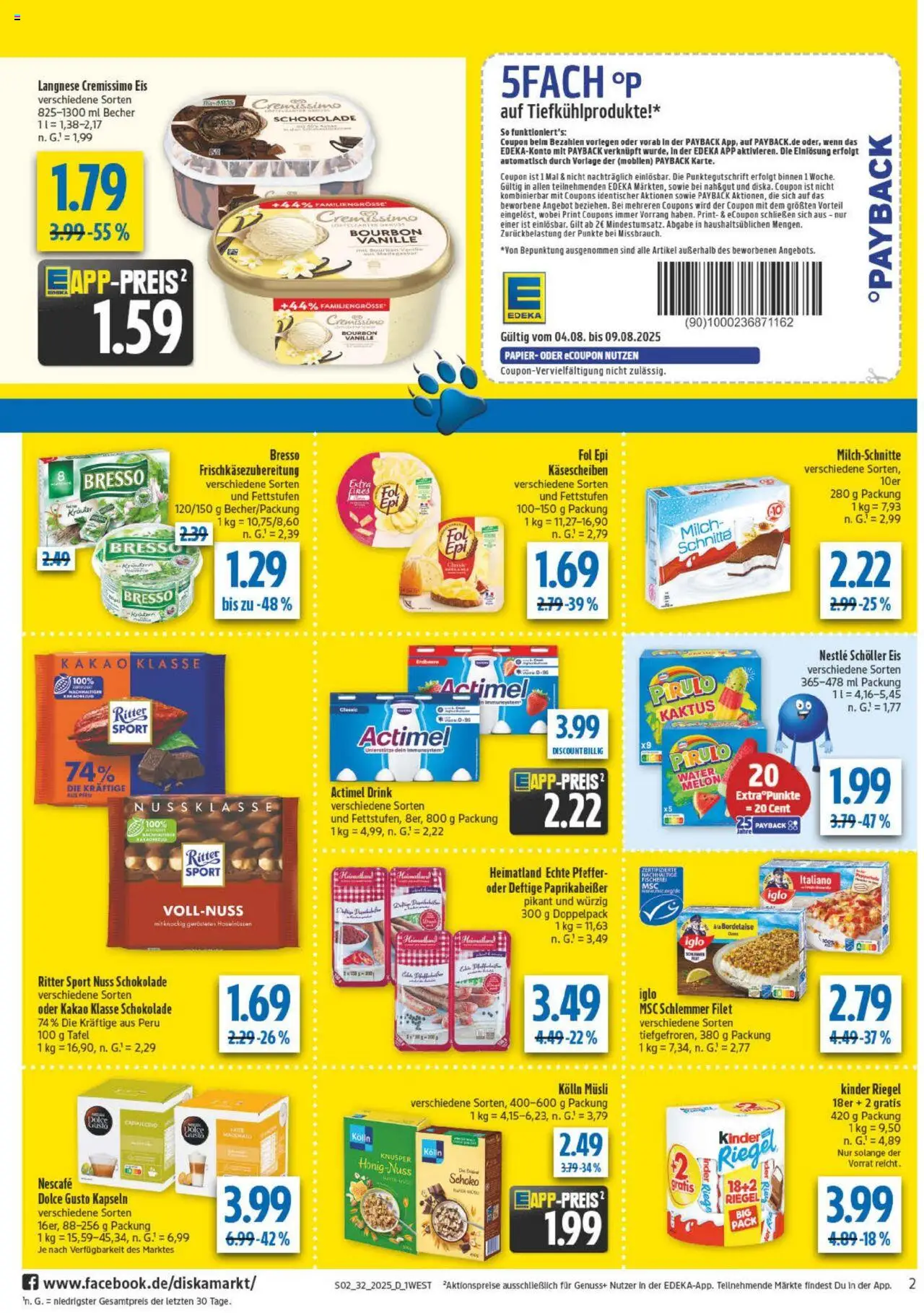 Diska - diska Angebote Bayern KW32 - gültig ab dem 04.08.2025 | Seite: 2 | Produkte: Langnese, Kolln musli, Ritter sport, Dolce gusto