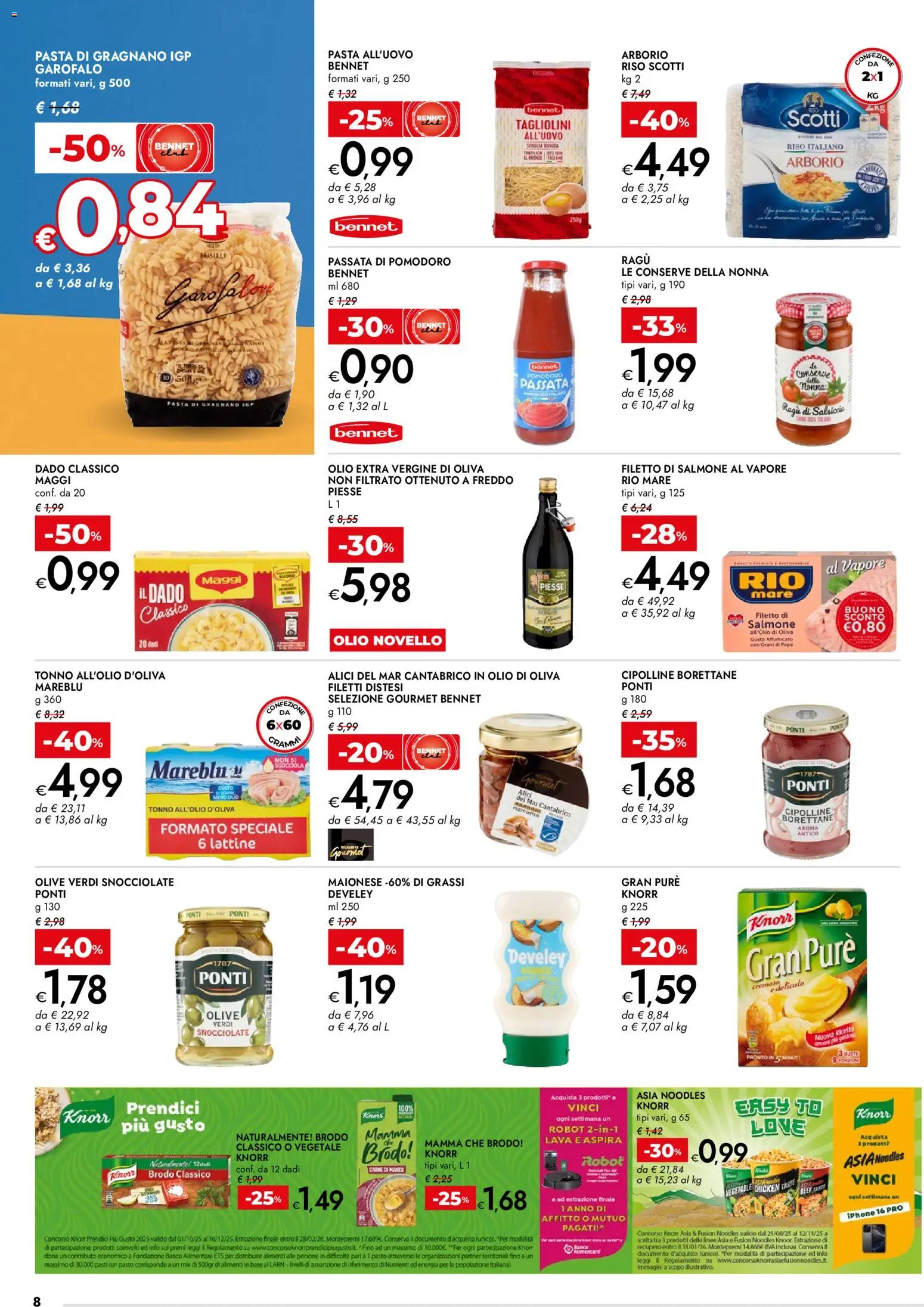 Volantino bennet del 27.11.2025 | Pagina: 8 | Prodotti: Iphone, Pasta, Robot, Cipolline