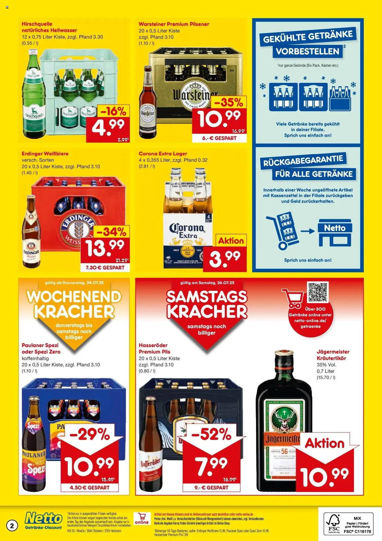 Netto Marken-Discount prospekt Heilbronn	 - gültig ab dem 21.07.2025 | Seite: 2 | Produkte: Erdinger, Paulaner spezi, Jägermeister, Warsteiner