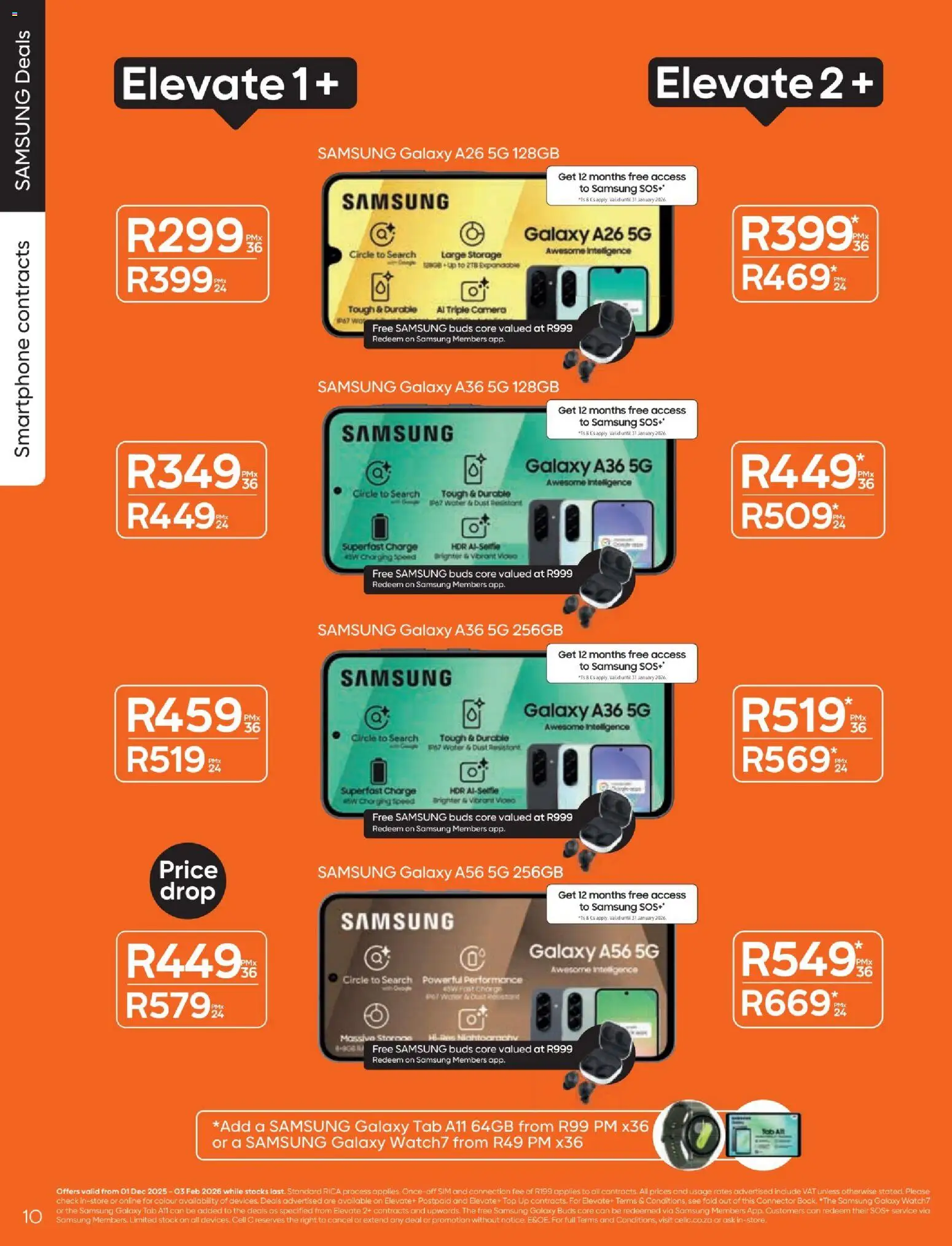 New Cell C catalogue – valid from 01.12.2025 | Page: 12 | Products: Smartphone, Camera, Stock, Water
