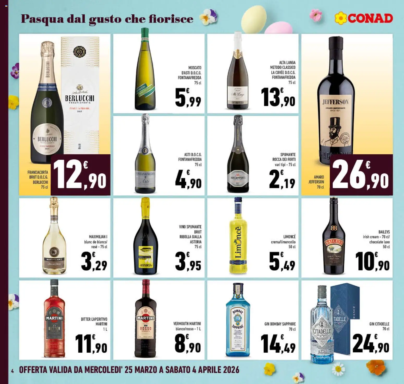 Volantino Conad del 25.03.2026 | Pagina: 4 | Prodotti: Gin, Vino, Spumante, Amaro