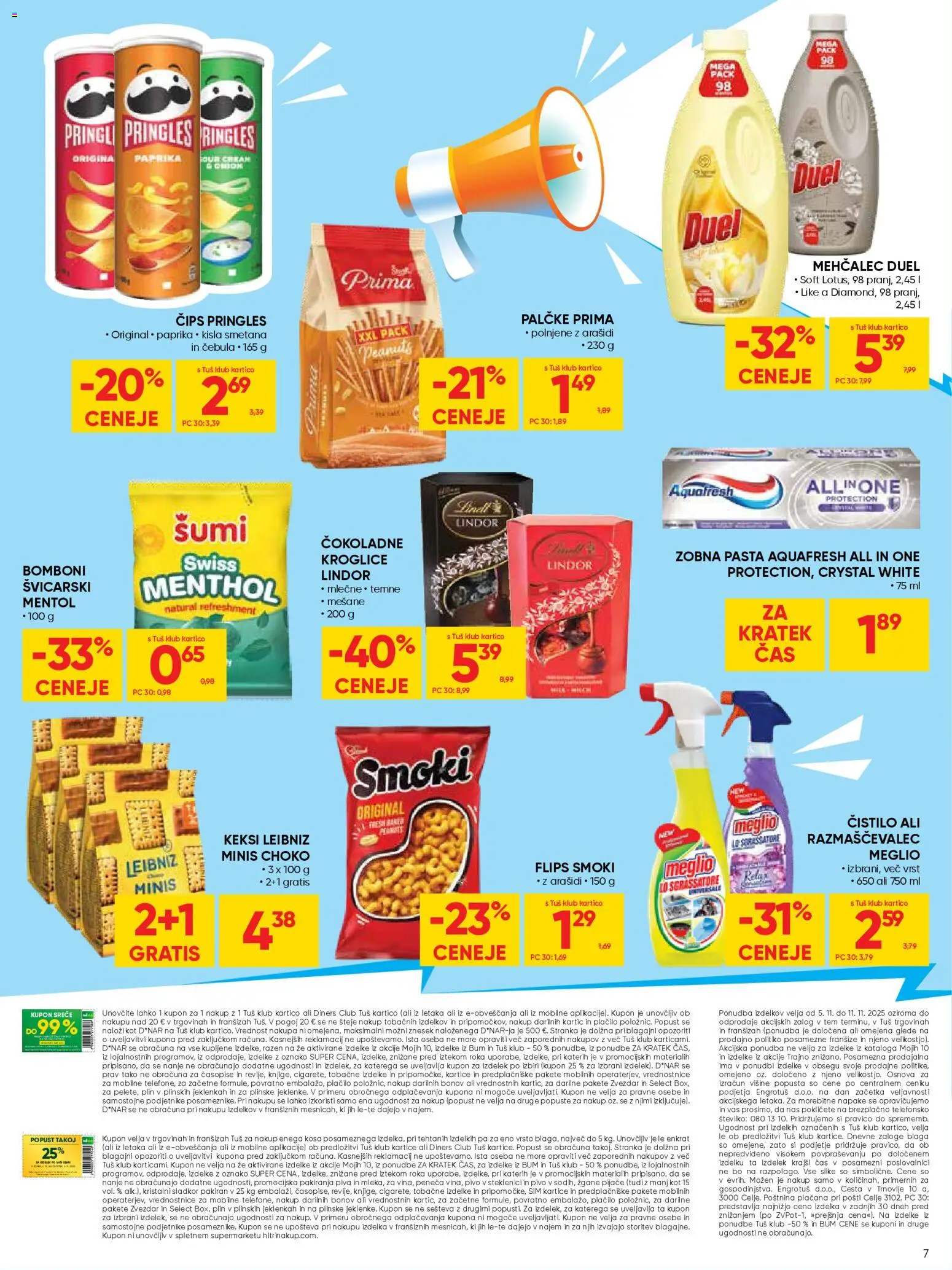 Novi Tuš katalog ponudbe – veljaven od 05.11.2025 | Stran: 7 | Izdelki: Mehčalec, Flips, Kisla smetana, Sladkor