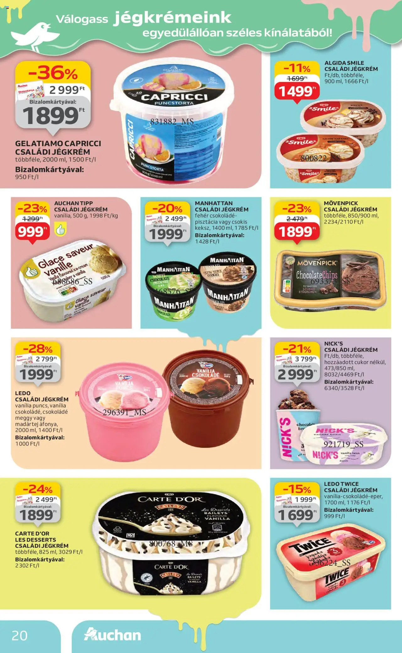 Auchan akciós ujság - amely érvényes a következő dátumtól: 26.06.2025 | Oldal: 20 | Termékek: Meggy, Csokoládé, Jégkrém, Cukor