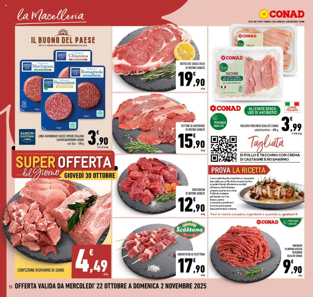 Volantino Conad del 22.10.2025 | Pagina: 10 | Prodotti: Crema, Tè, Panna, Hamburger