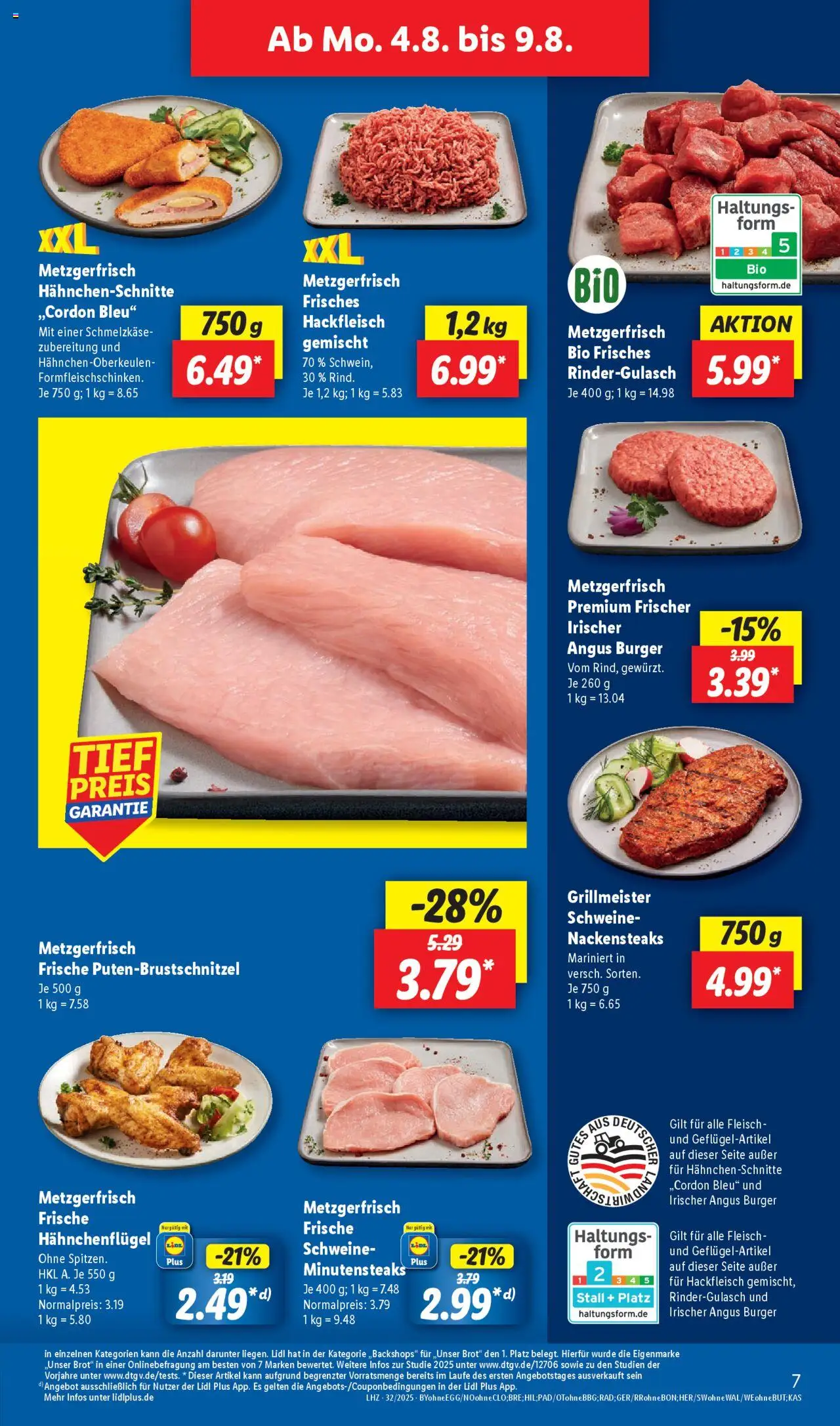 Lidl Prospekt Aarbergen - gültig ab dem 04.08.2025 | Seite: 11 | Produkte: Nackensteaks, Rindergulasch, Burger, Brot