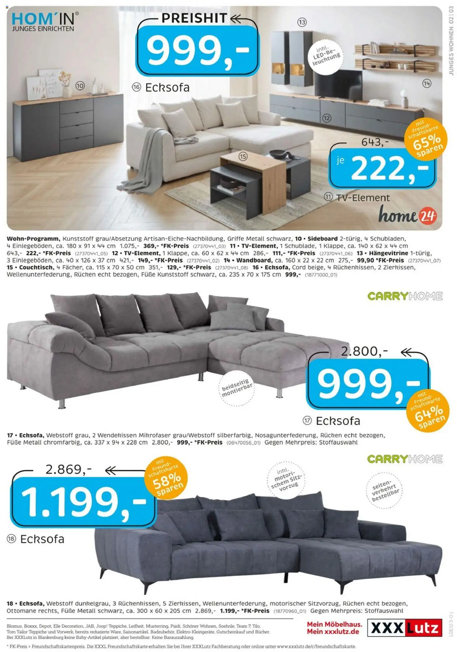 XXXL Lutz Junges Wohnen – gültig ab 30.11.2025 | Seite: 3 | Produkte: Sideboard, Ecksofa, Hängevitrine