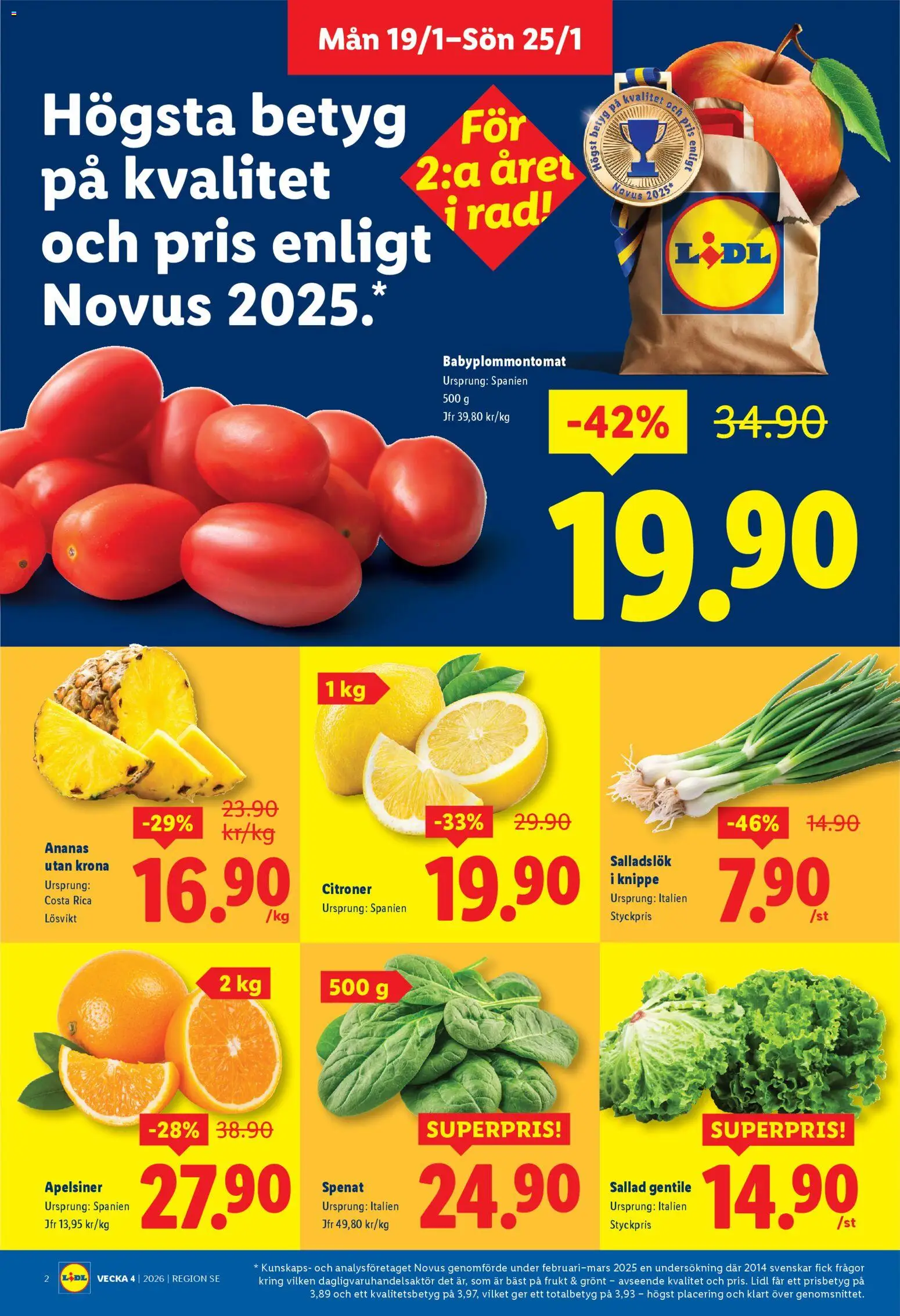 Lidl reklamblad aktuell från 19.01.2026 | Sida: 2 | Produkter: Babyplommontomat, Spenat, Ananas, Sallad