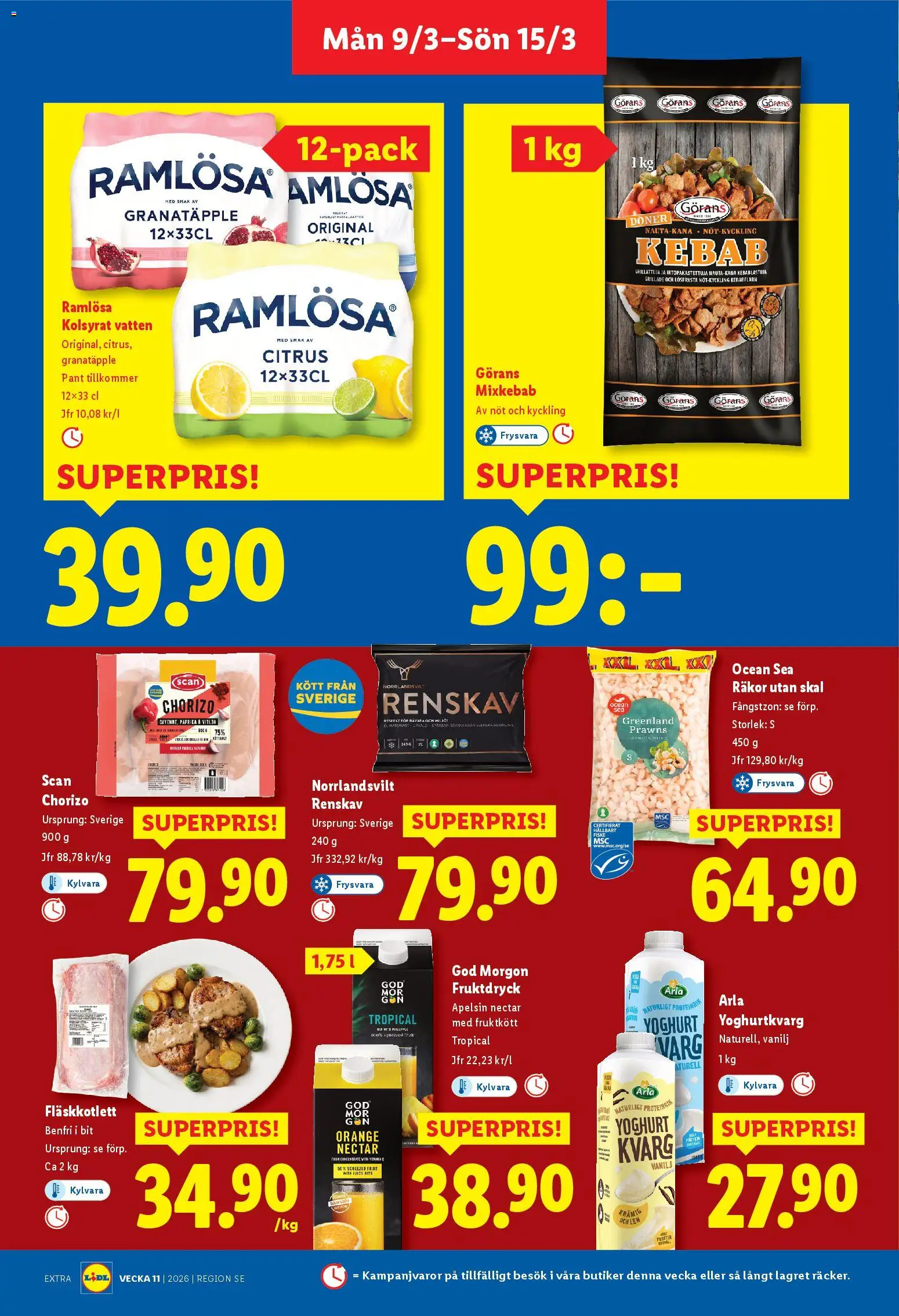 Lidl reklamblad aktuell från 09.03.2026 | Sida: 8 | Produkter: Räkor, Yoghurt, Apelsin, Kvarg