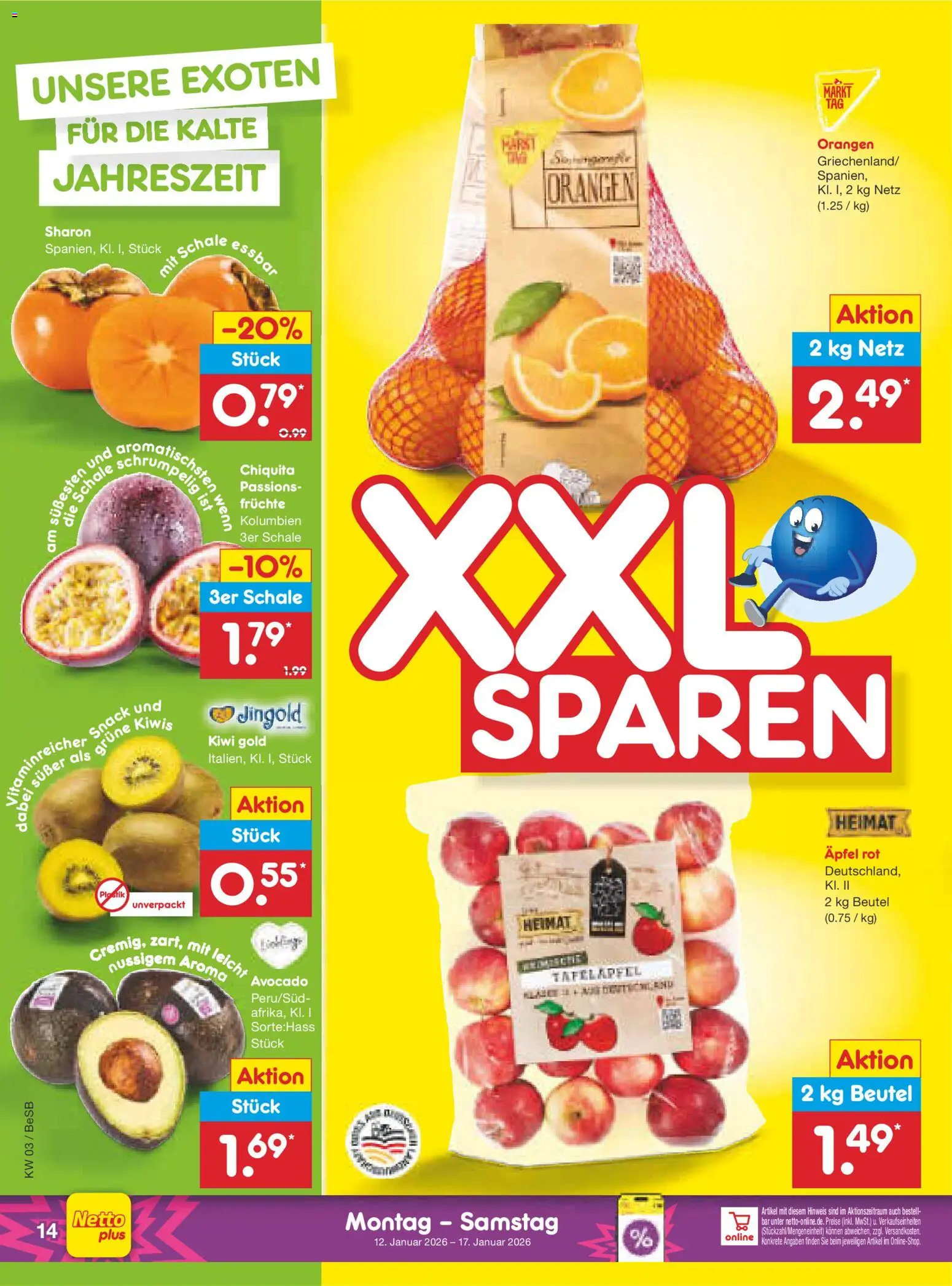 Netto Marken-Discount Prospekt 	 – gültig ab 12.01.2026 | Seite: 14 | Produkte: Äpfel, Orangen, Avocado, Kiwi