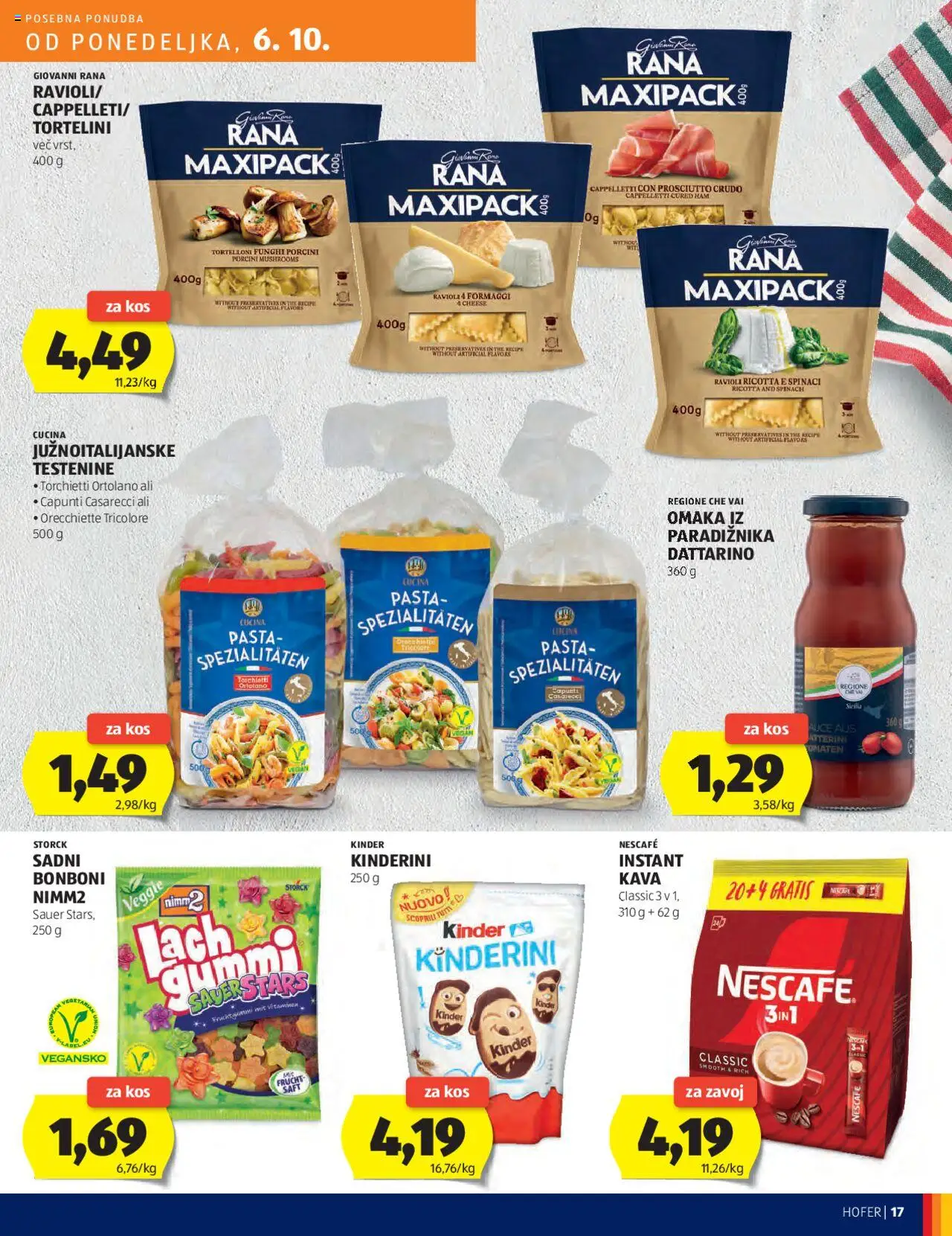 Novi Hofer katalog ponudbe – veljaven od 02.10.2025 | Stran: 17 | Izdelki: Bonboni, Kos, Testenine, Omaka