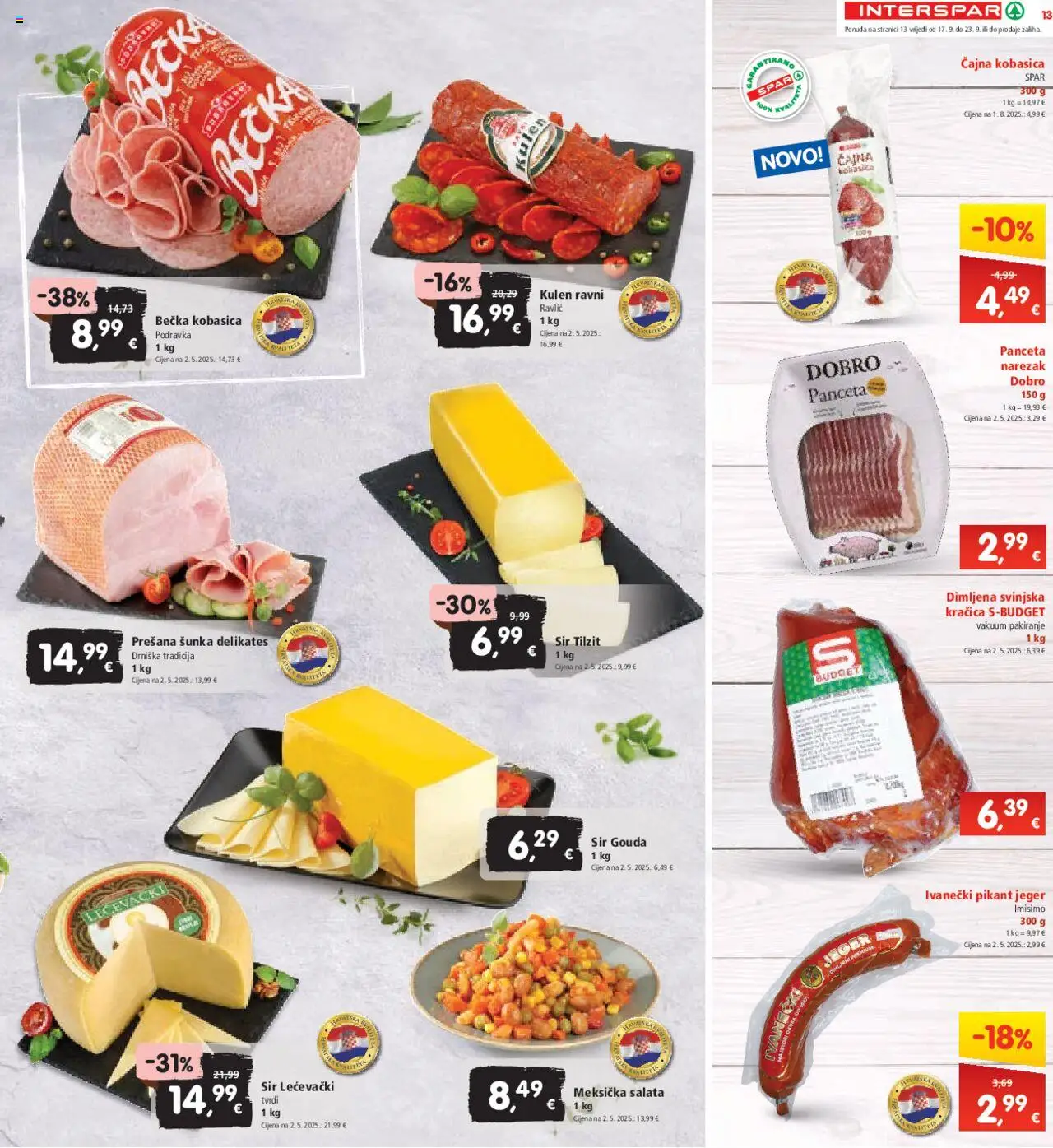 Interspar katalog | vrijedi od 17.09.2025 | Stranica: 15 | Proizvodi: Salata, Kobasica, Kulen, Panceta