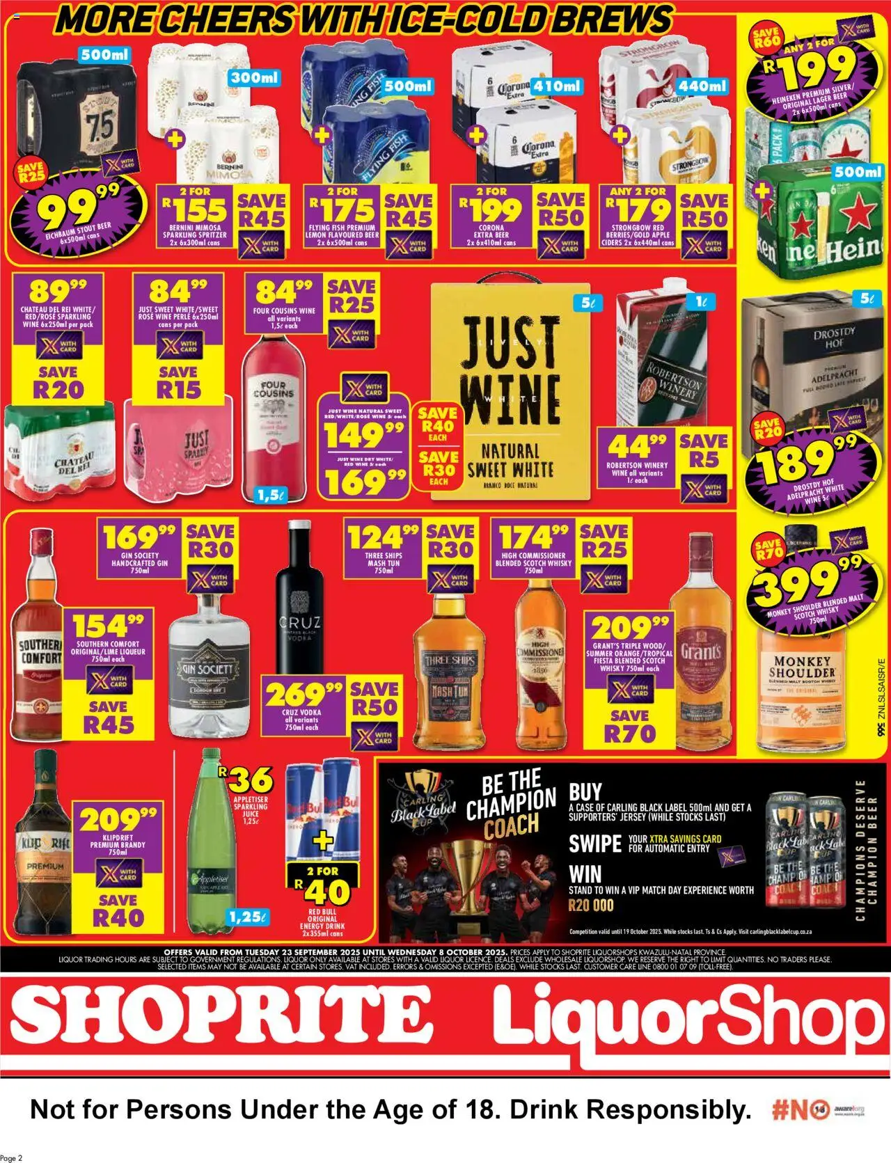 New Shoprite catalogue – valid from 23.09.2025 | Page: 2 | Products: Case, Juice, Wine, Beer