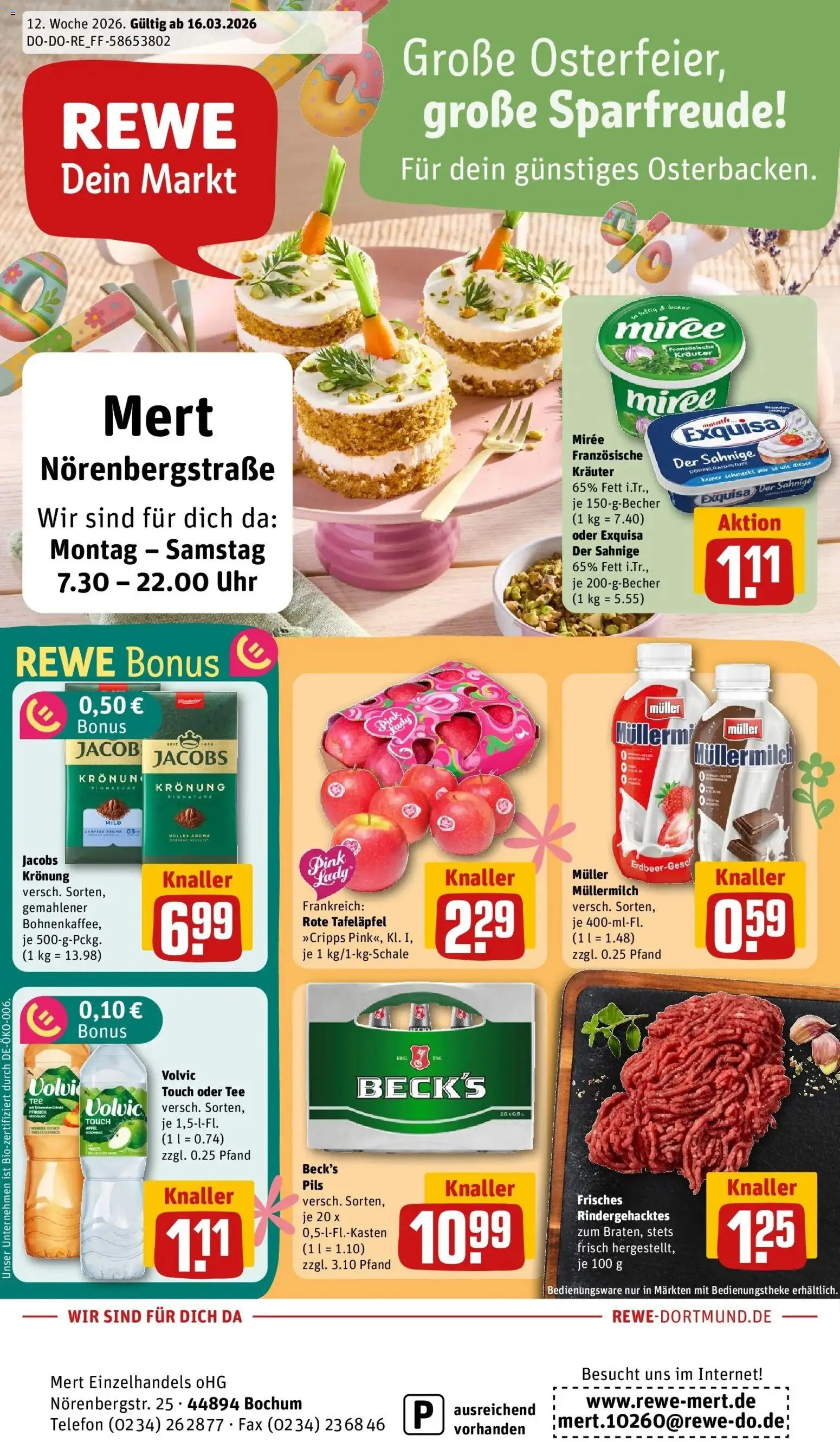 Rewe Prospekt Bochum	 – gültig ab 15.03.2026 | Seite: 1 | Produkte: Müllermilch, Tee, Muller mullermilch, Uhr