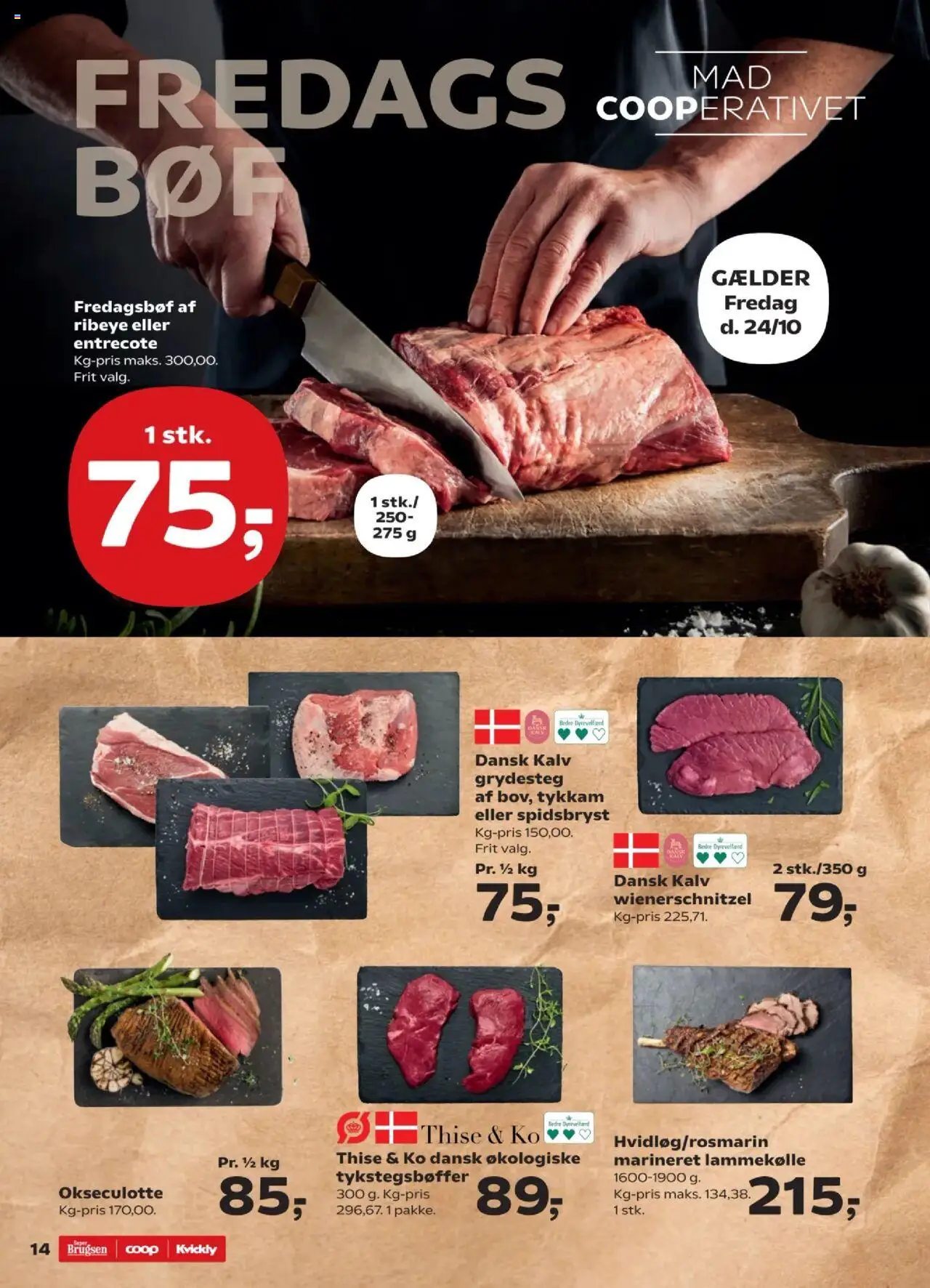 Super Brugsen tilbudsavis – gyldig fra 24.10.2025 | Side: 14 | Produkter: Lammekølle, Entrecote