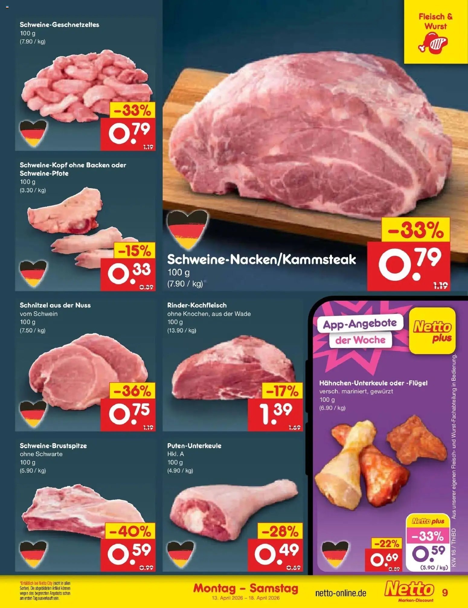 Netto Marken-Discount Prospekt Thiendorf	 – gültig ab 13.04.2026 | Seite: 11 | Produkte: Schnitzel, Wurst, Fleisch