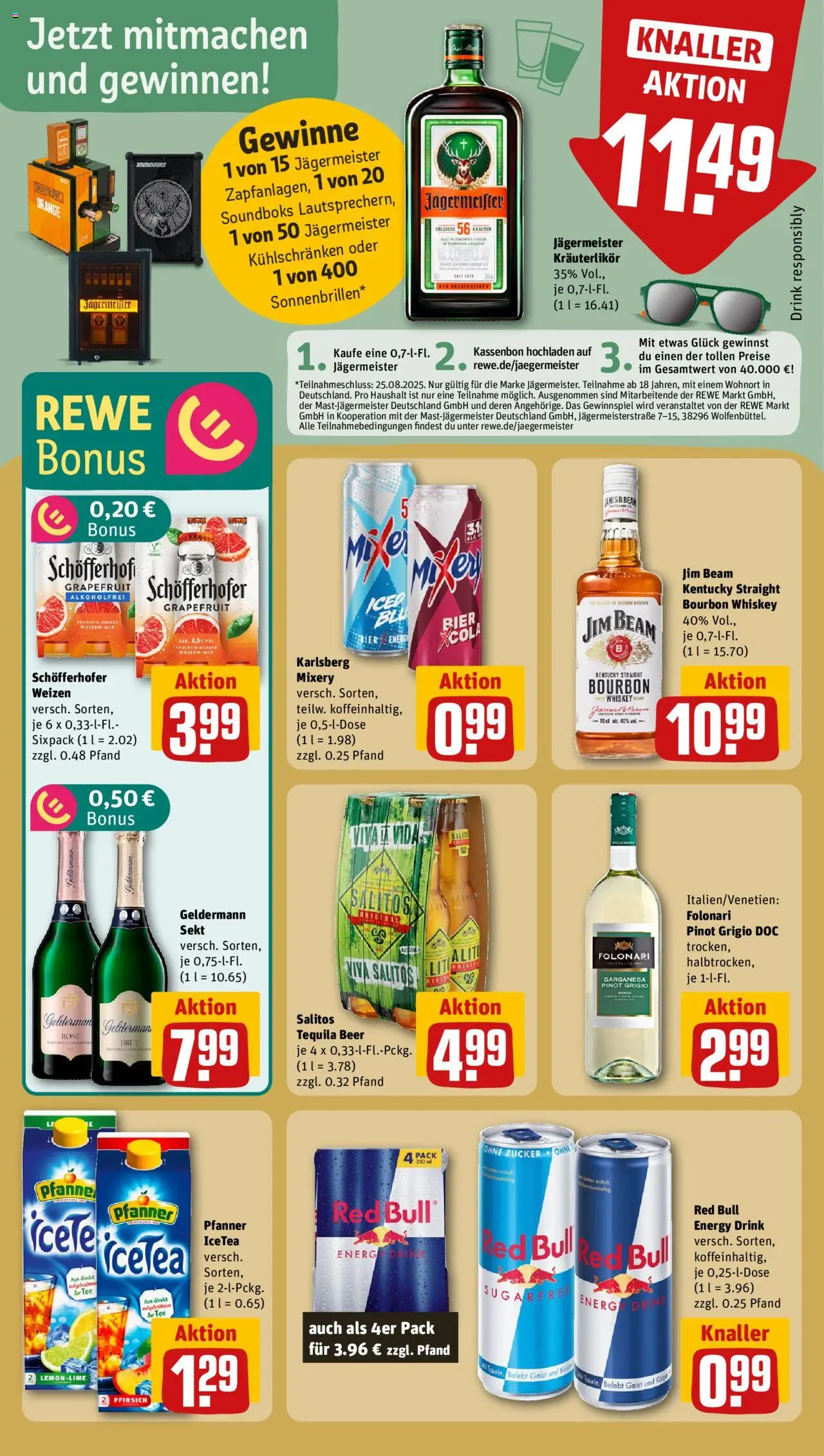 Rewe Prospekt 	 - gültig ab dem 11.08.2025 | Seite: 15 | Produkte: Bier, Tequila, Jägermeister, Mixery