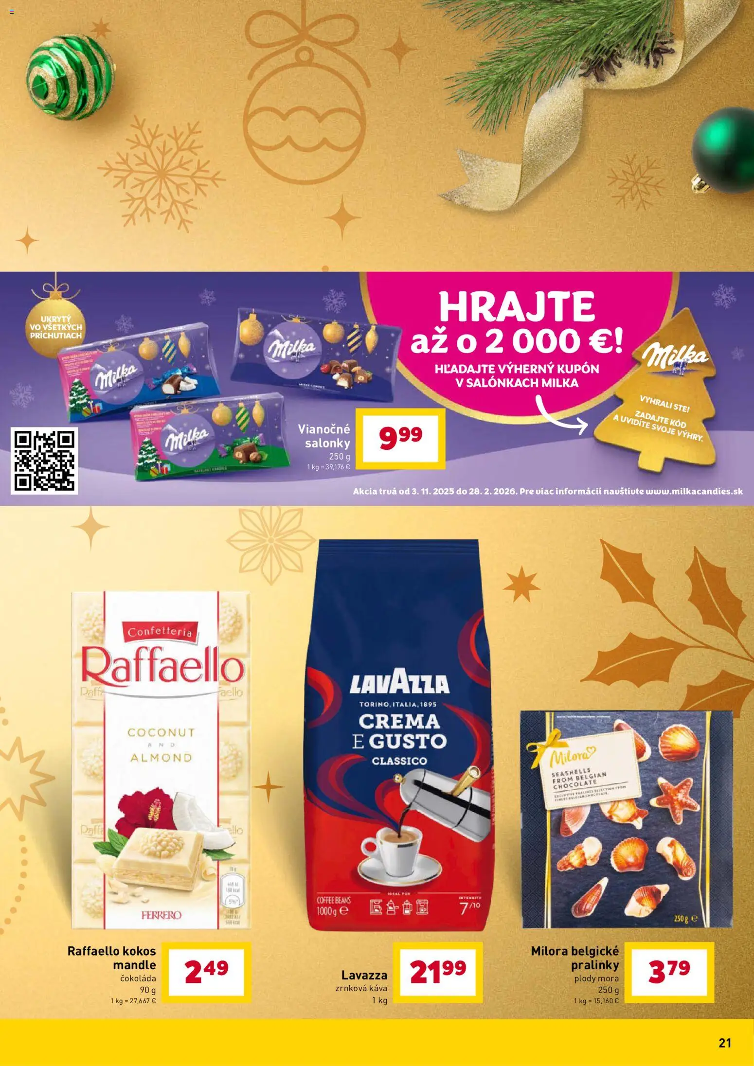 Nové Billa akcie – leták je platný od 12.12.2025 | Strana: 21 | Produkty: Káva, Lavazza, Milka, Mandle