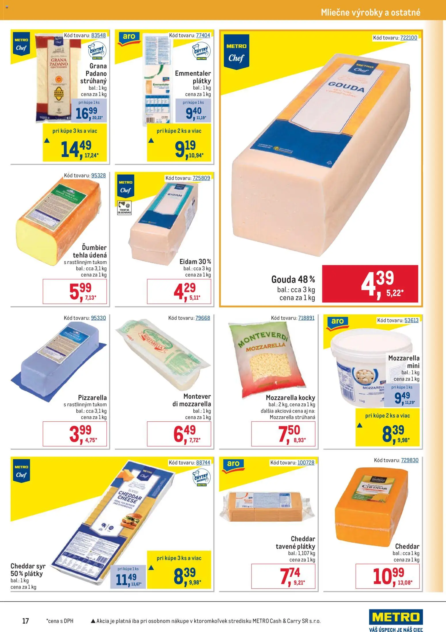 Nové Metro akcie – leták je platný od 25.03.2026 | Strana: 17 | Produkty: Syr, Gouda, Eidam, Mozzarella