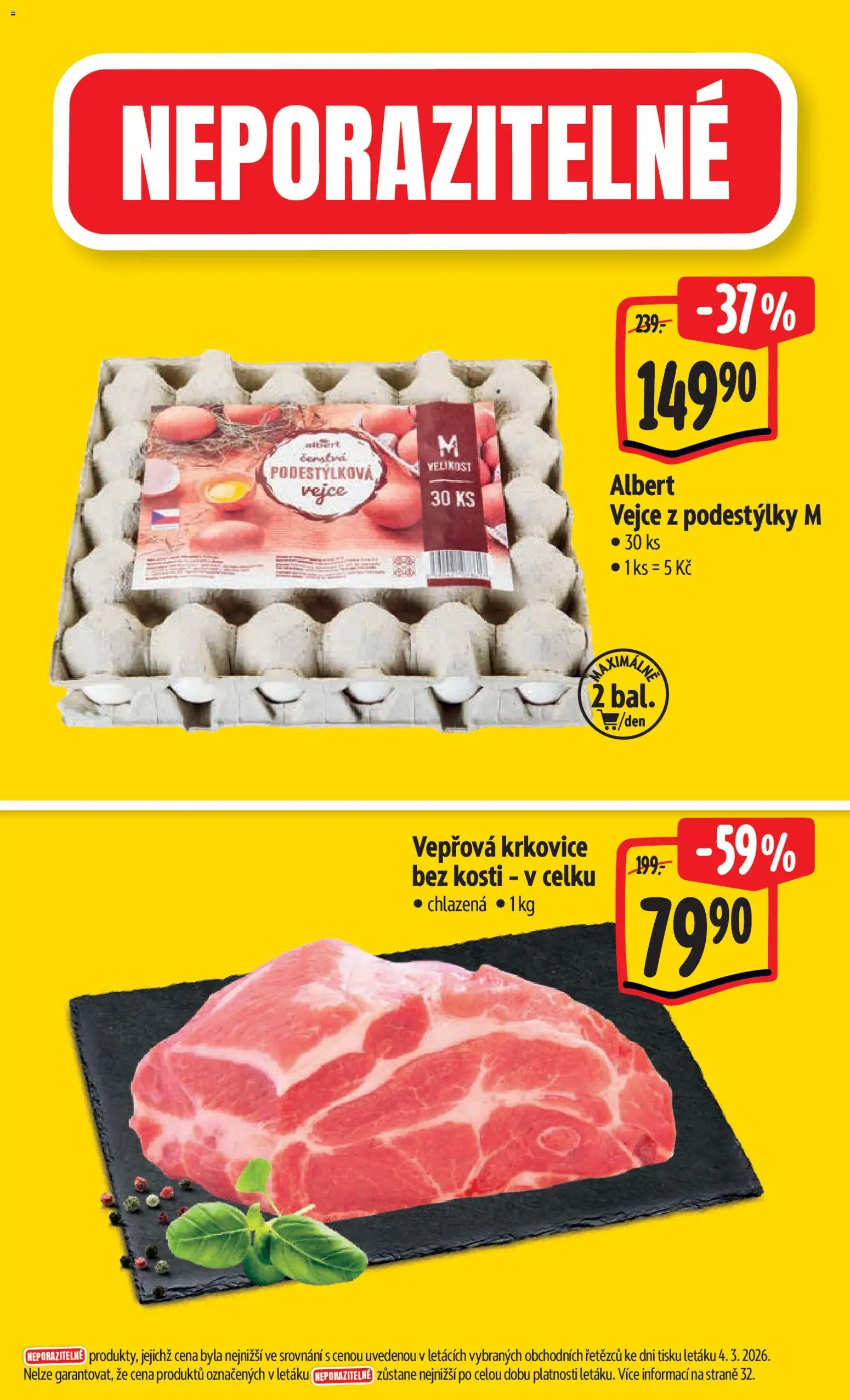 Albert leták - Hypermarket od 11.03.2026 | Strana: 2 | Produkty: Vejce, Krkovice, Vepřová krkovice