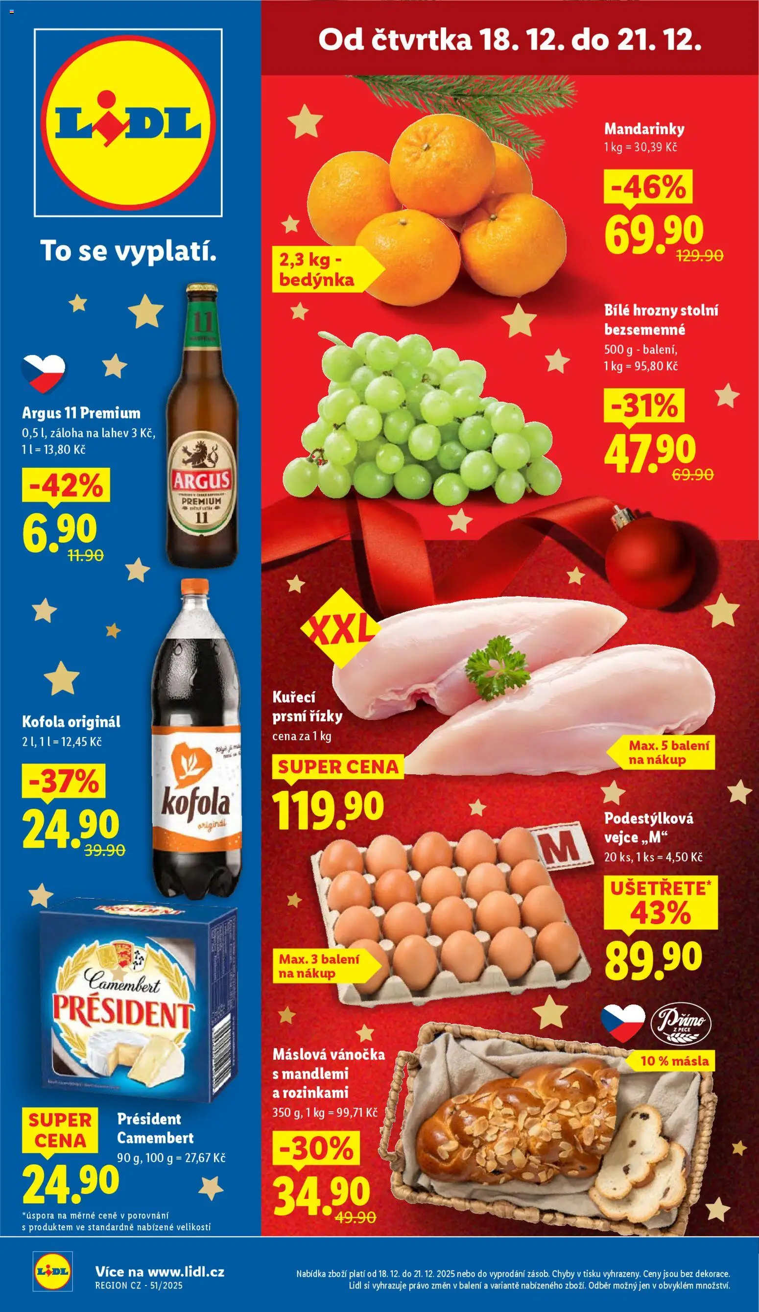 Lidl leták od 18.12.2025 | Strana: 1 | Produkty: Kuřecí prsní řízky, Bílé hrozny, Hrozny, Láhev