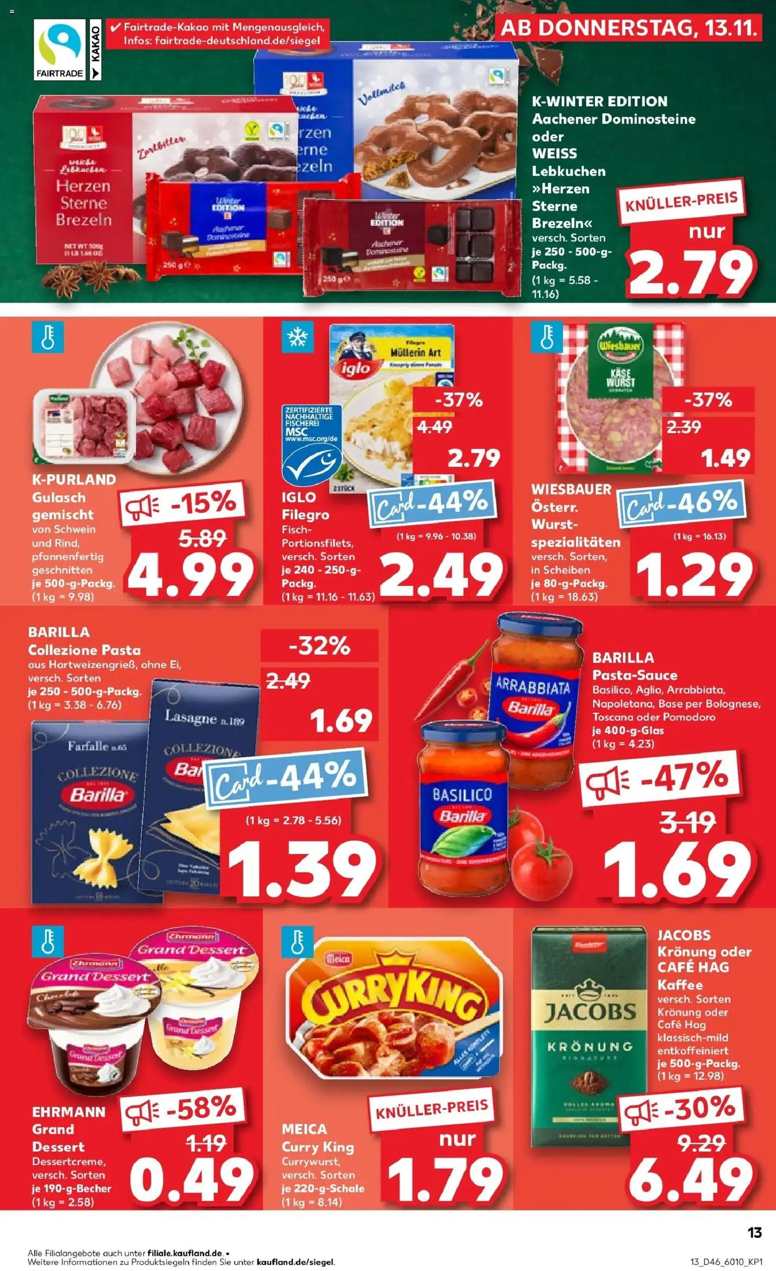 Kaufland prospekt Landau In Der Pfalz	 – gültig ab 17.11.2025 | Seite: 13 | Produkte: Barilla, Kaffee, Iglo, Pasta