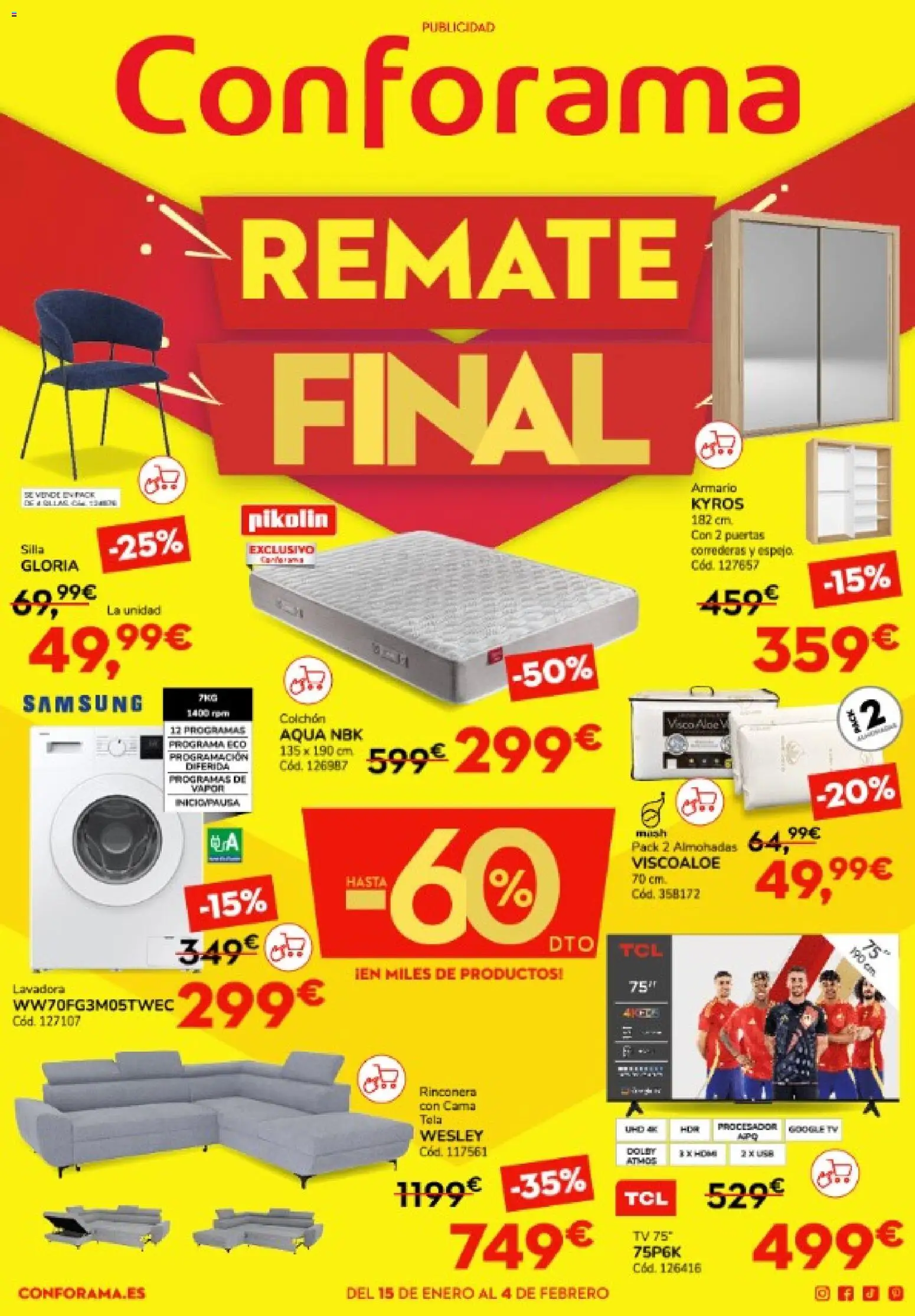 Conforama folleto │ válido desde el 15.01.2026 | Página: 1 | Productos: Colchon, Cama, Silla, Armario