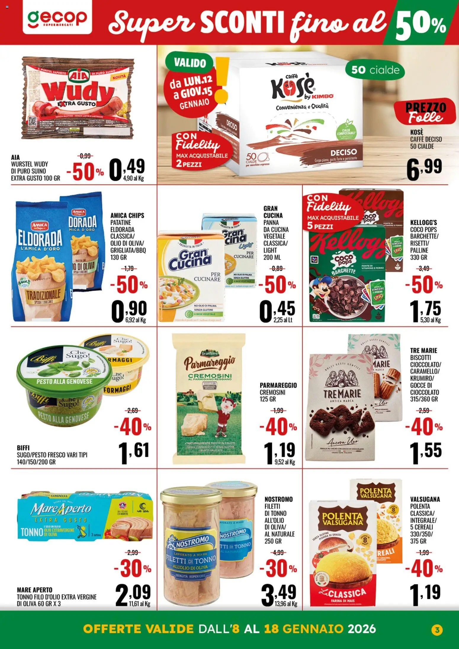 Volantino GECOP del 08.01.2026 | Pagina: 3 | Prodotti: Caffè, Panna, Biscotti, Farina