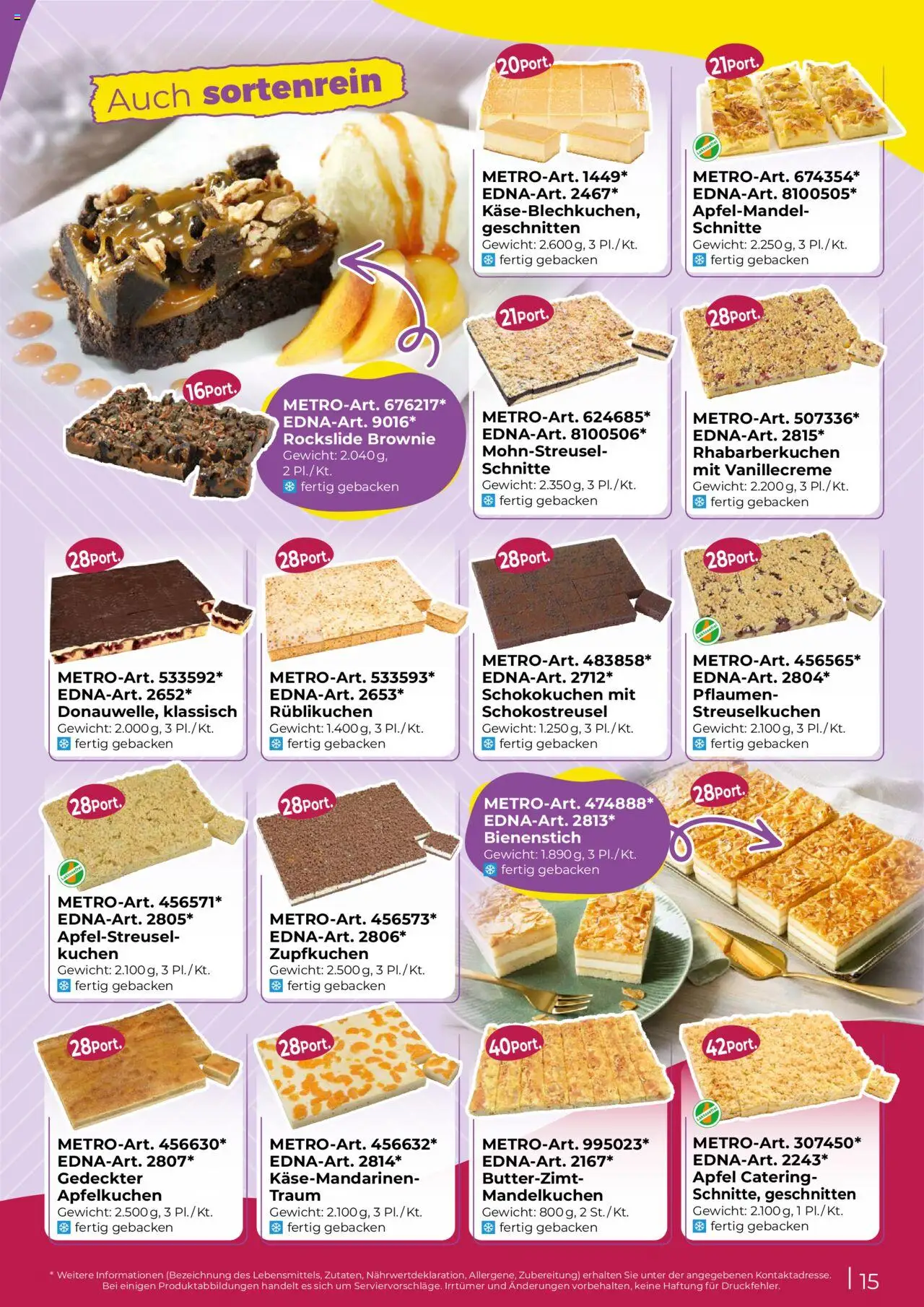 Metro  Edna Foodservice – gültig ab 01.10.2025 | Seite: 15 | Produkte: Gewicht, Pflaumen, Äpfel, Kuchen