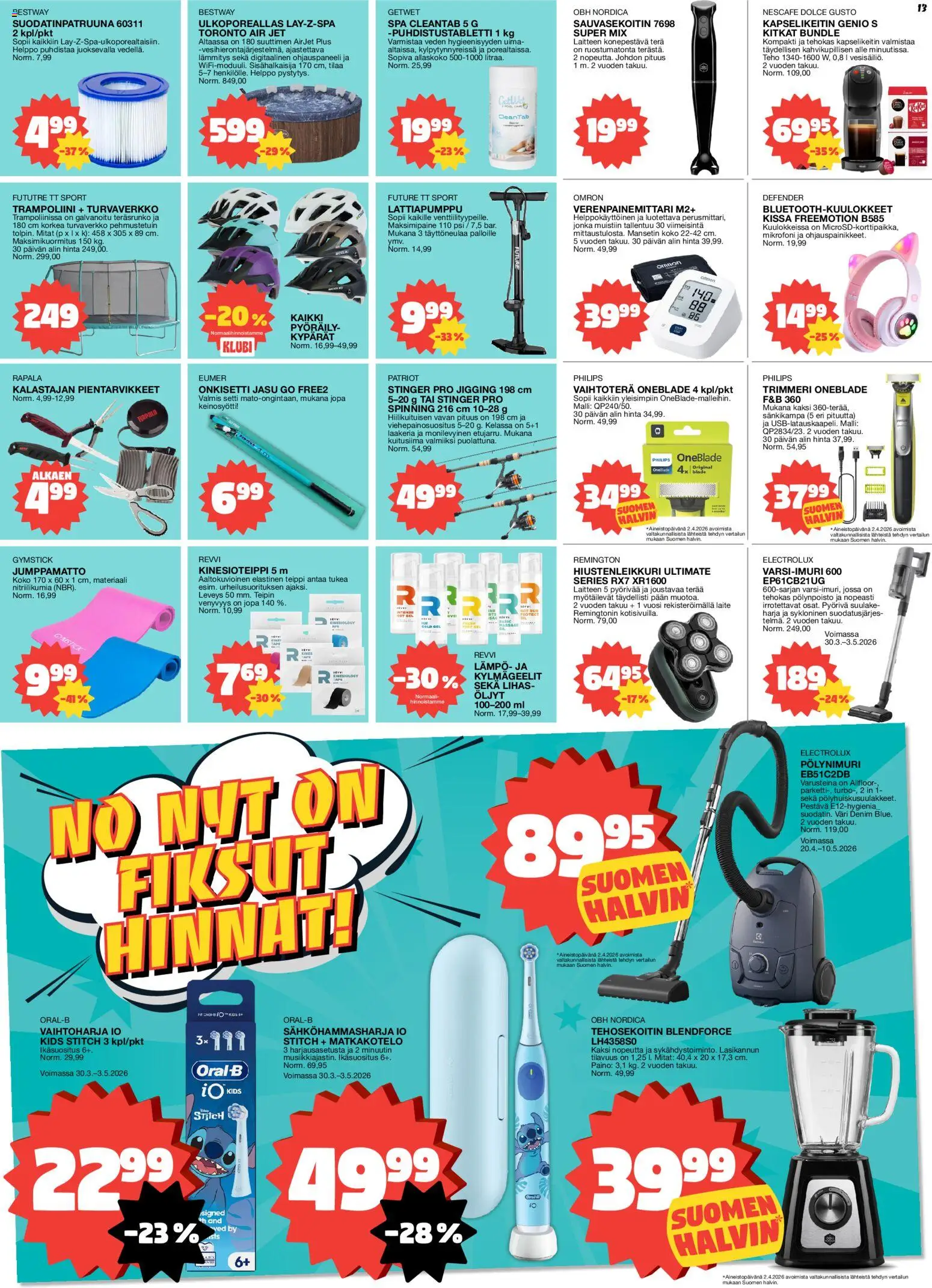 Tokmanni tarjoukset – voimassa 20.04.2026 alkaen | Sivu: 13 | Tuotteet: Varsi-imuri, Harja, Sauvasekoitin, Bluetooth-kuulokkeet