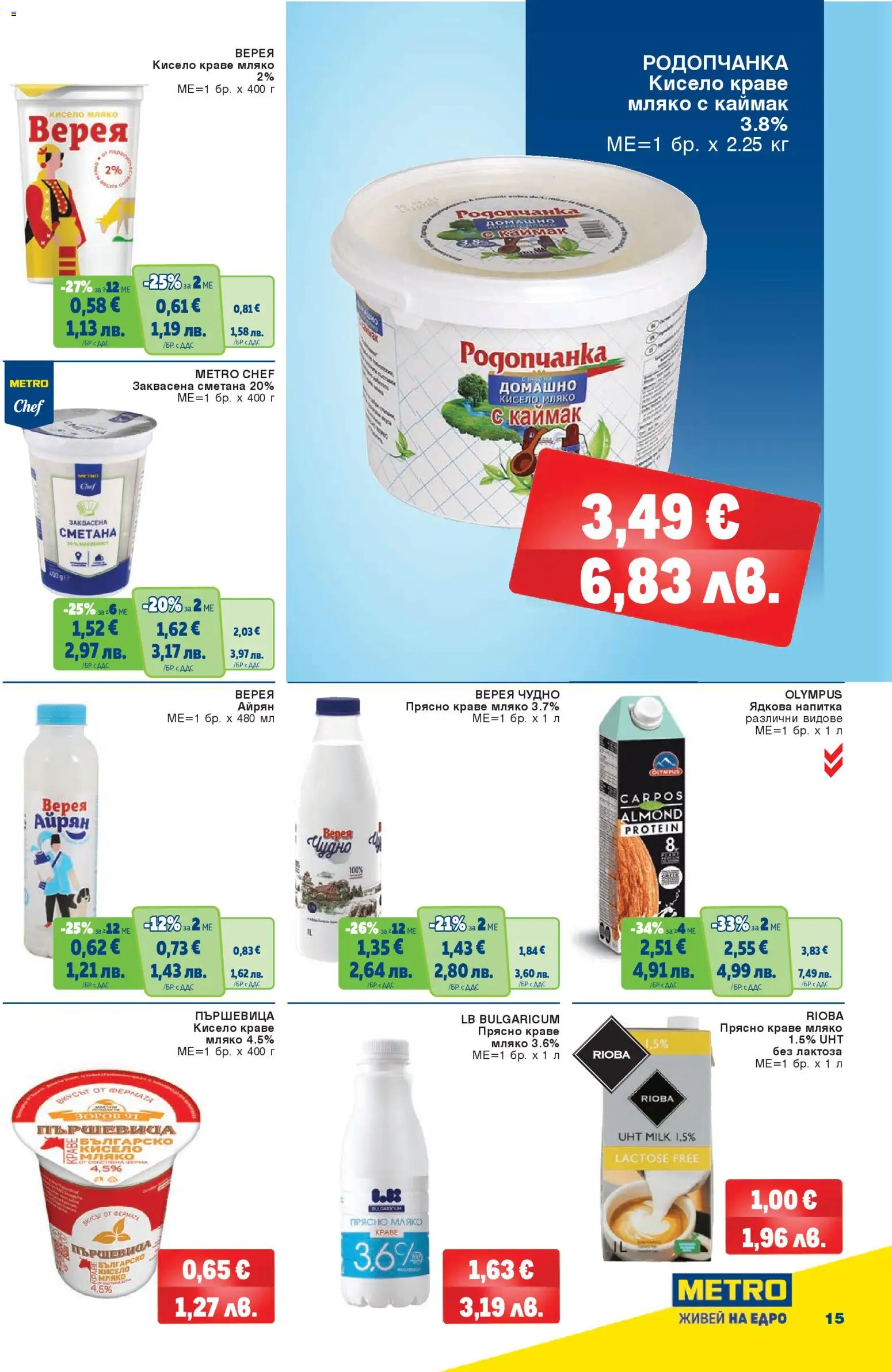 {H1} | Страница: 15 | Продукти: Сметана, Краве, Айрян, Напитка