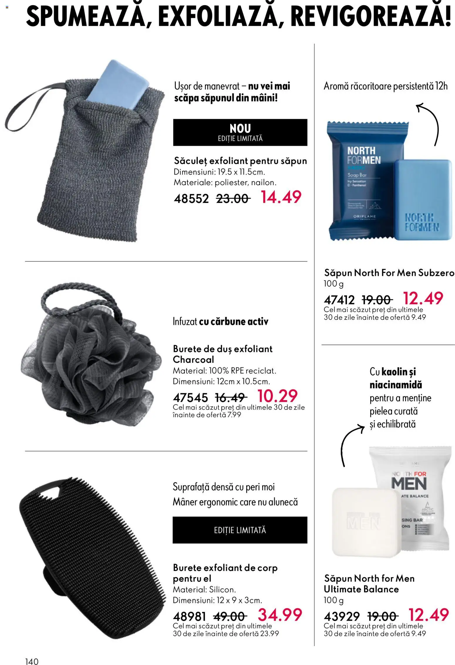 Noul catalog Oriflame – valabil de la 23.12.2025 | Pagină: 140 | Produse: Exfoliant, Mâner, Burete, Săpun