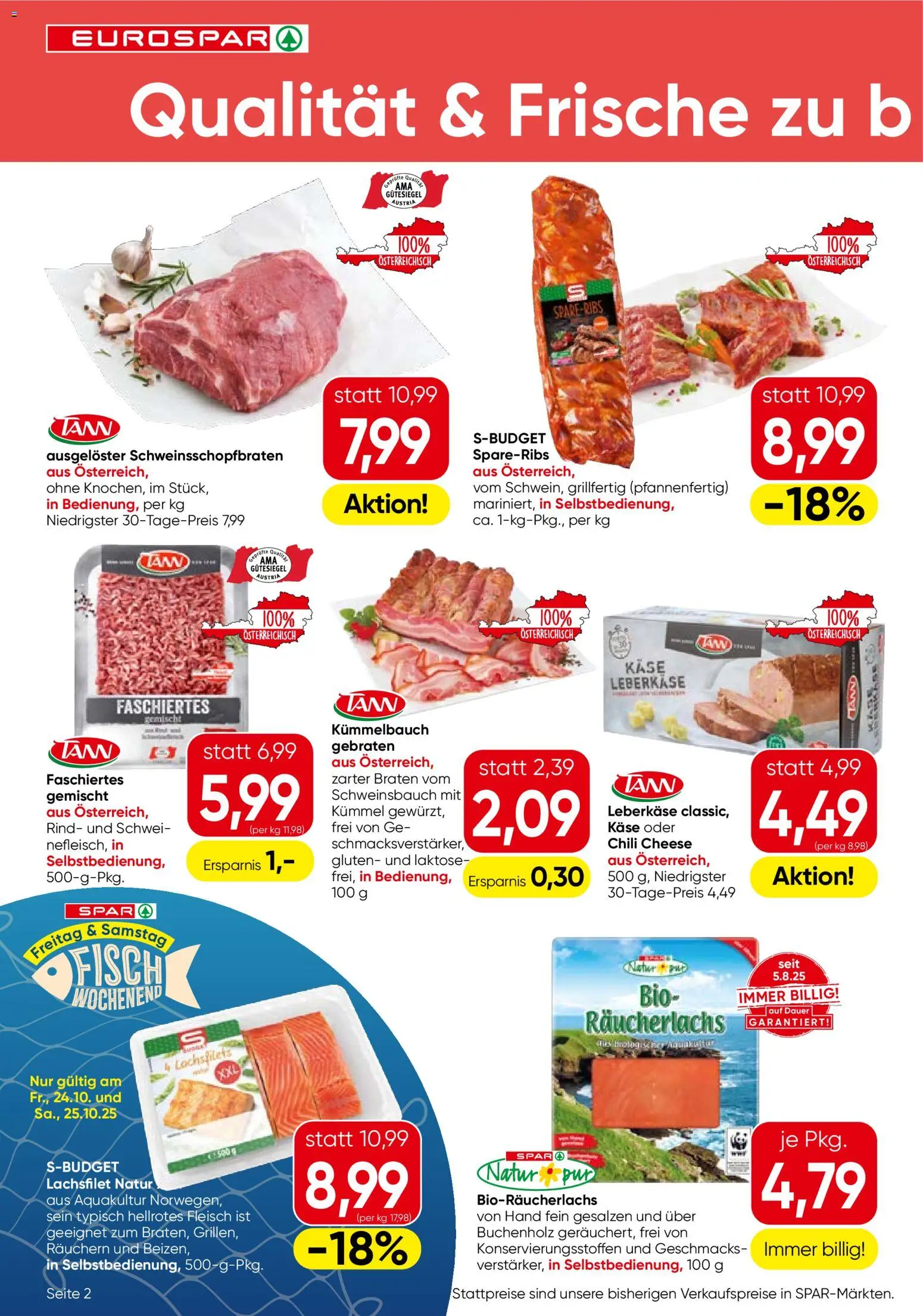 Eurospar Flugblatt gültig ab 23.10.2025 | Seite: 2 | Produkte: Chili, Käse, Fisch