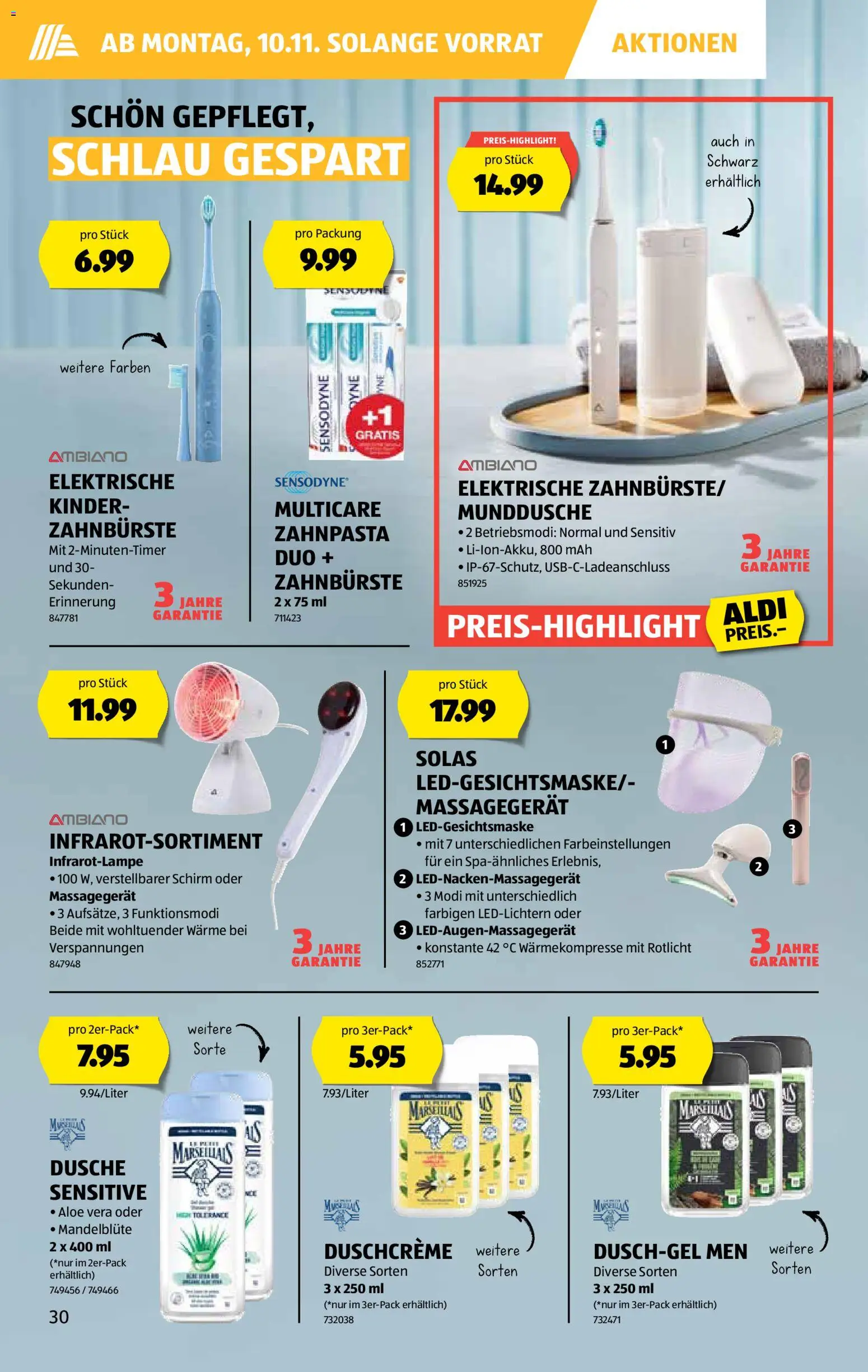 Aldi Aktionen – gültig ab 06.11.2025 | Seite: 31 | Produkte: Dusche, Duschgel, Zahnpasta, Zahnbürste