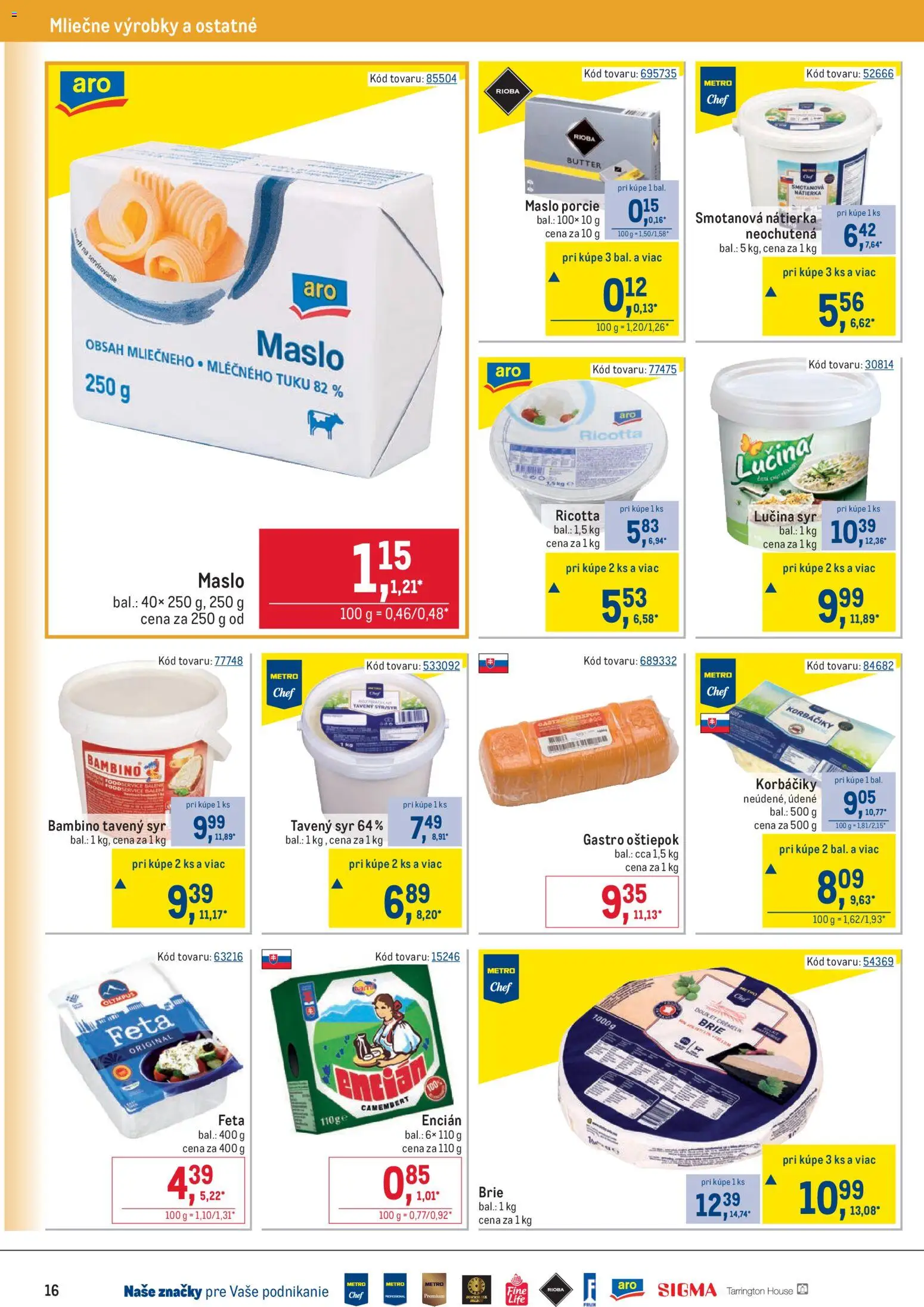 Nové Metro akcie – leták je platný od 25.02.2026 | Strana: 16 | Produkty: Maslo, Syr, Feta, Encián
