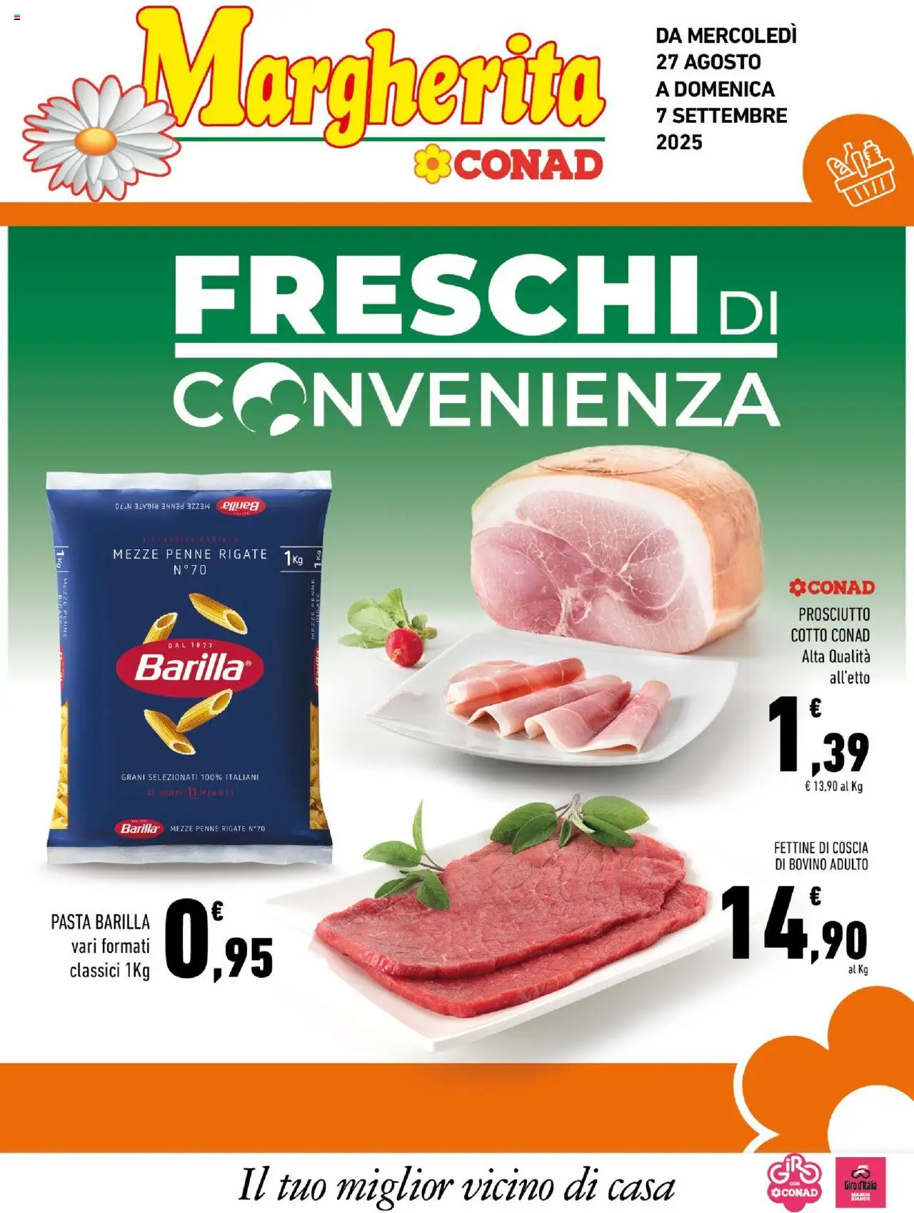 Volantino Conad del 27.08.2025 | Pagina: 1 | Prodotti: Bovino, Prosciutto, Pasta, Penne