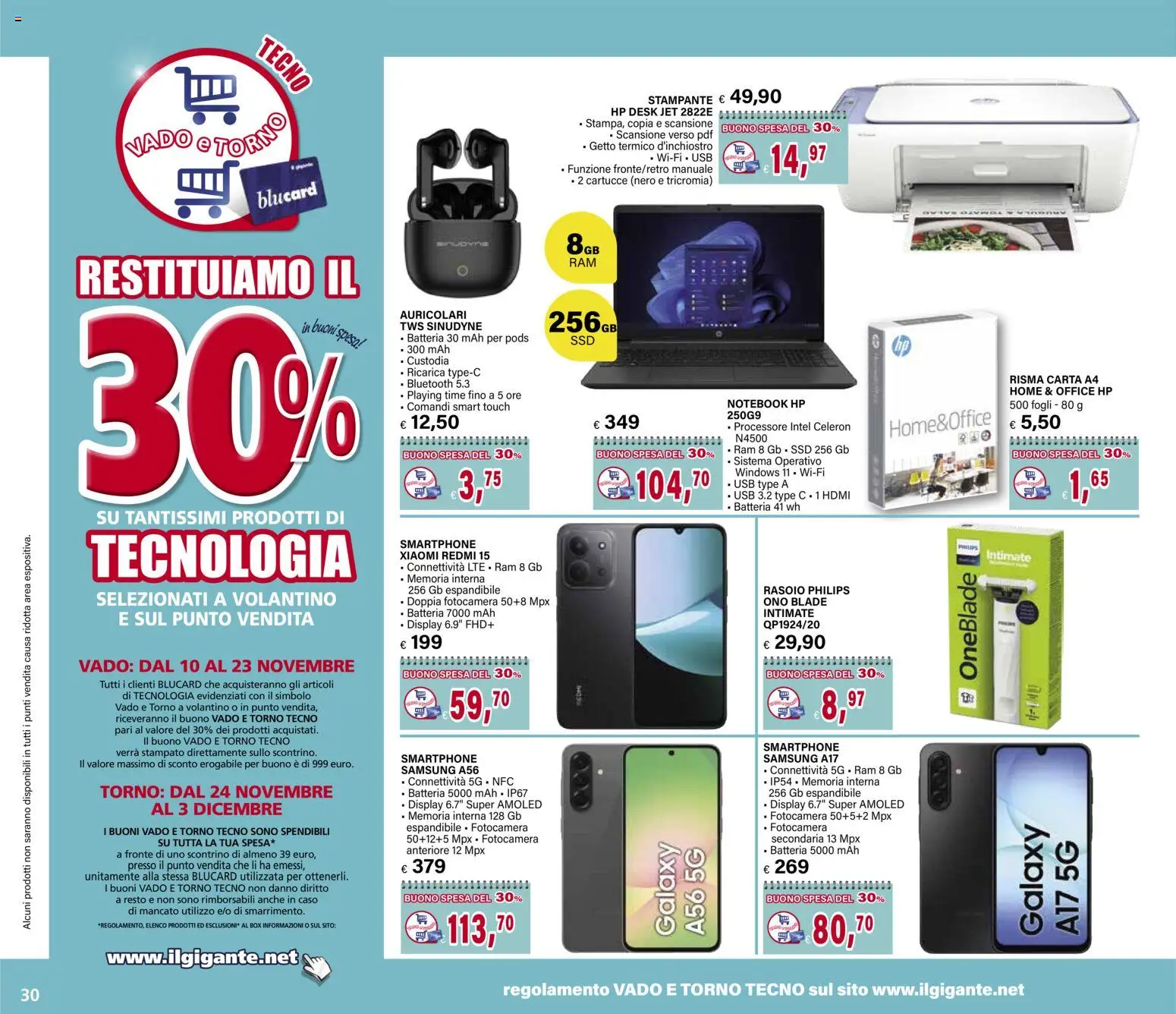 Volantino Il Gigante del 10.11.2025 | Pagina: 30 | Prodotti: Auricolari, Xiaomi, USB, Batteria