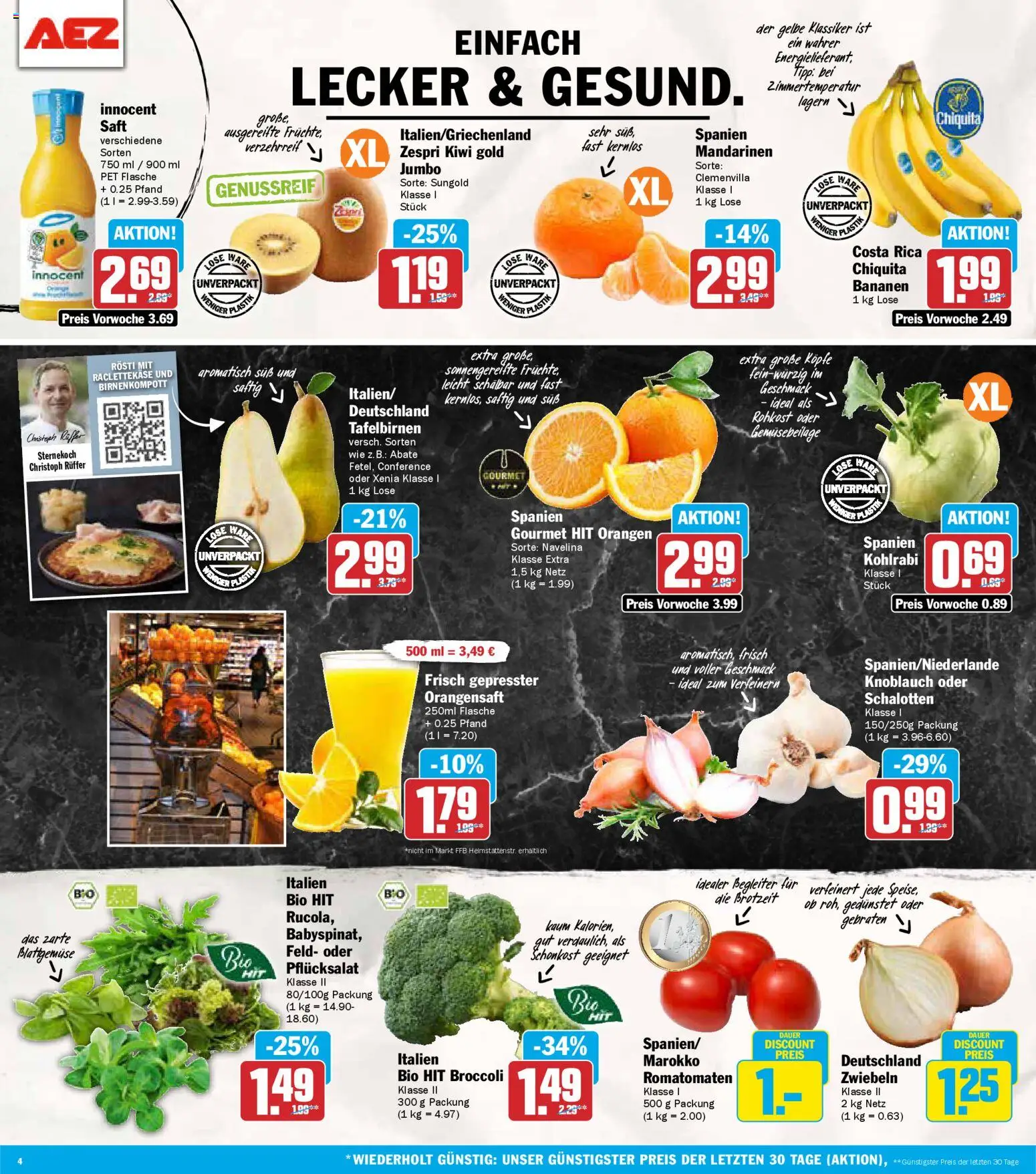 AEZ Prospekt 	 – gültig ab 29.12.2025 | Seite: 4 | Produkte: Rucola, Bananen, Mandarinen, Saft