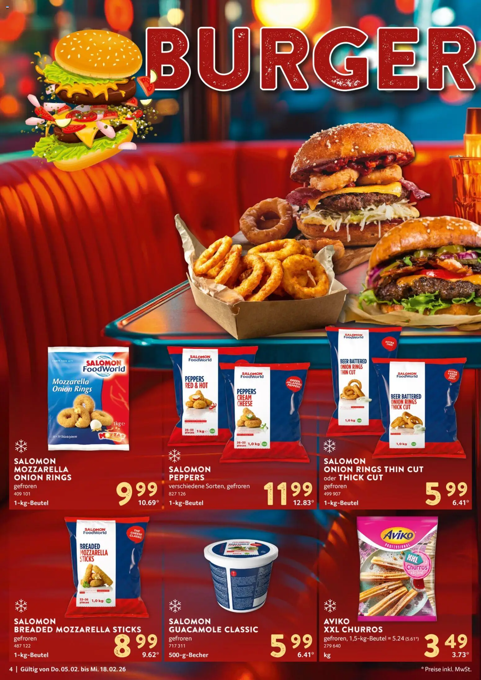 Selgros Gastronomie – gültig ab 05.02.2026 | Seite: 4 | Produkte: Mozzarella, Burger