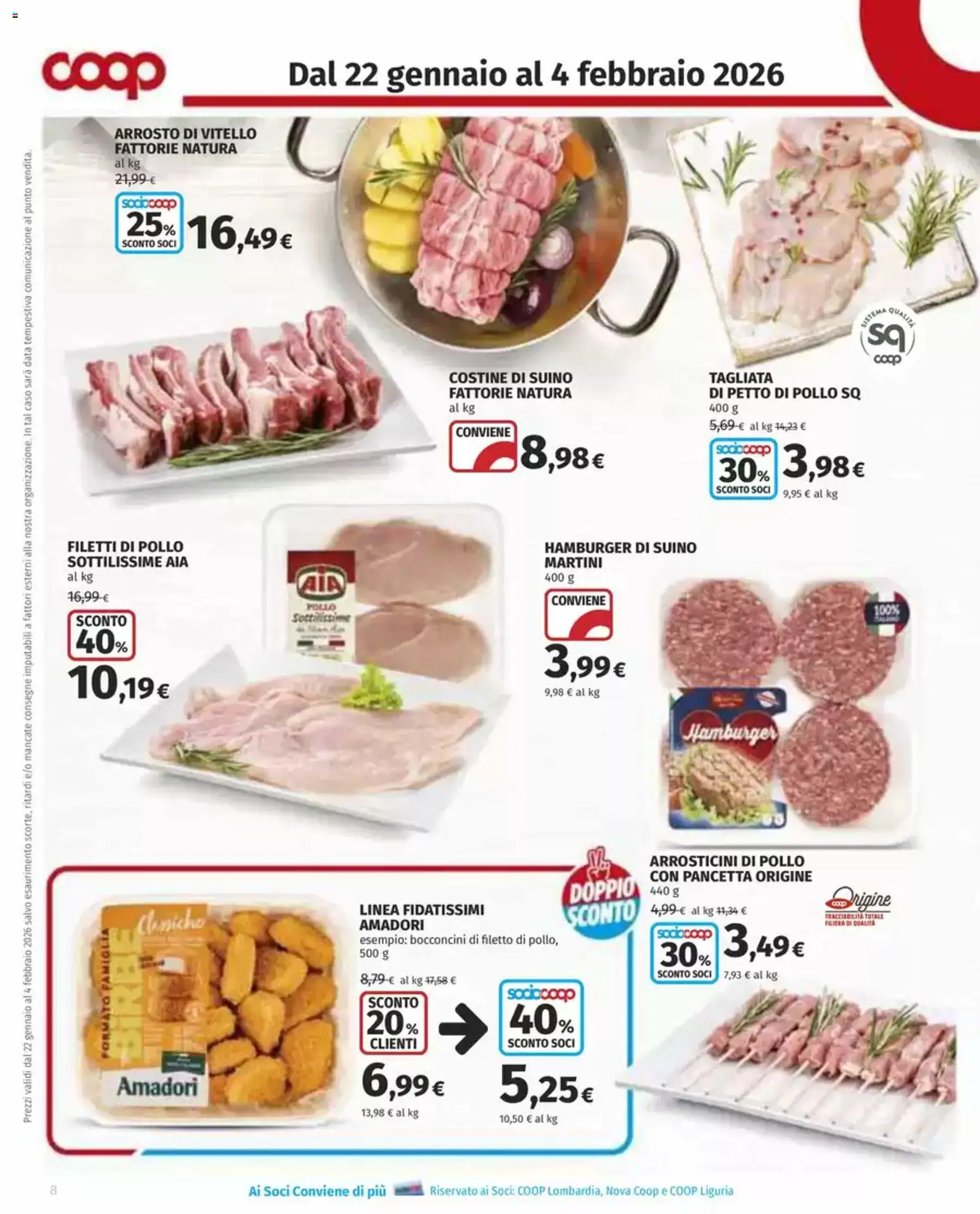 Volantino COOP del 22.01.2026 | Pagina: 8 | Prodotti: Petto di Pollo, Pancetta, Suino, Data