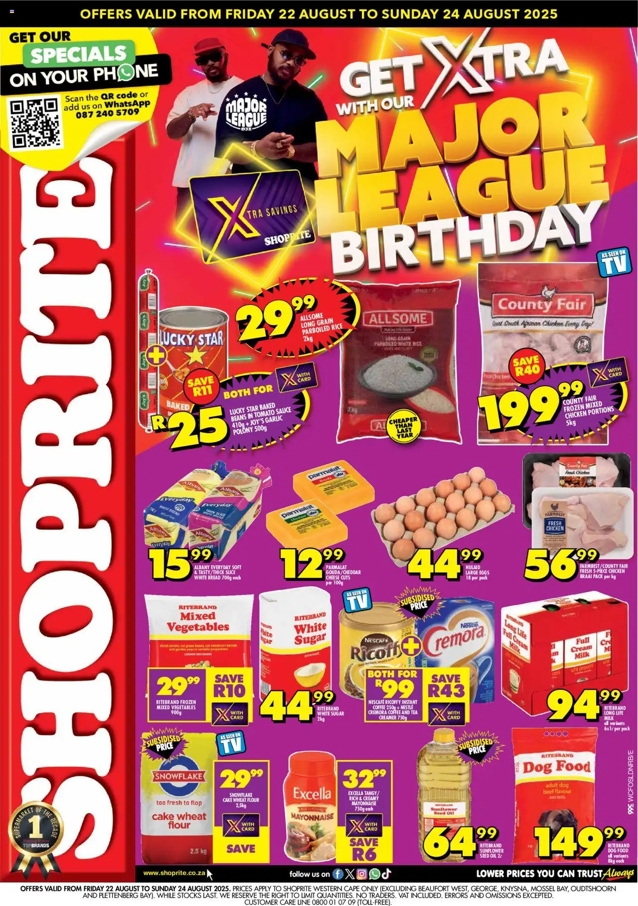 Shoprite Western Cape - Major League Deals │ valid from 22.08.2025 | Page: 1 | Products: Cake, Bread, Tea, Tomato sauce