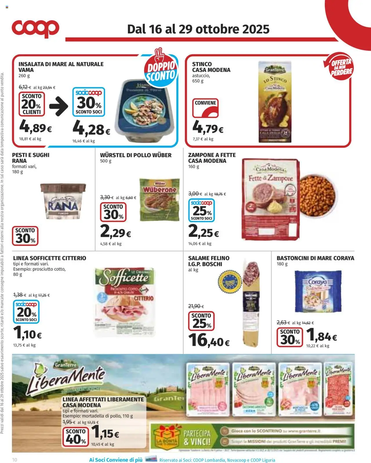 Volantino COOP del 16.10.2025 | Pagina: 10 | Prodotti: Salame, Wurstel, Data, Mortadella