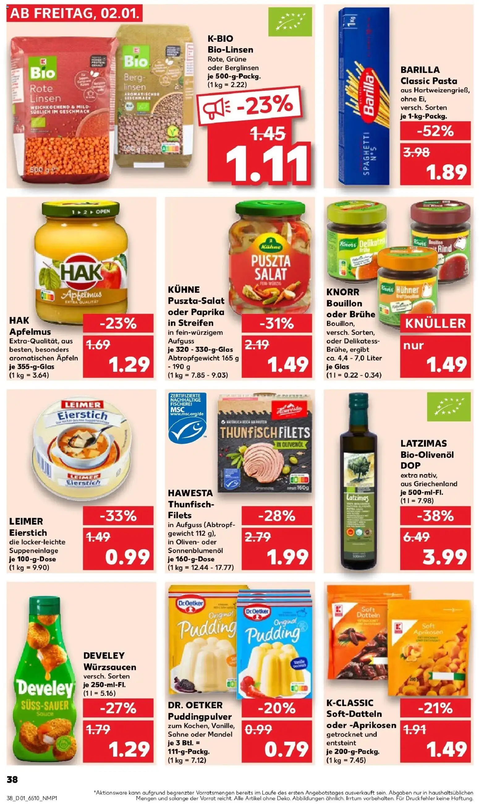 Kaufland prospekt Straelen	 – gültig ab 05.01.2026 | Seite: 38 | Produkte: Barilla, Sonnenblumenol, Knorr, Apple