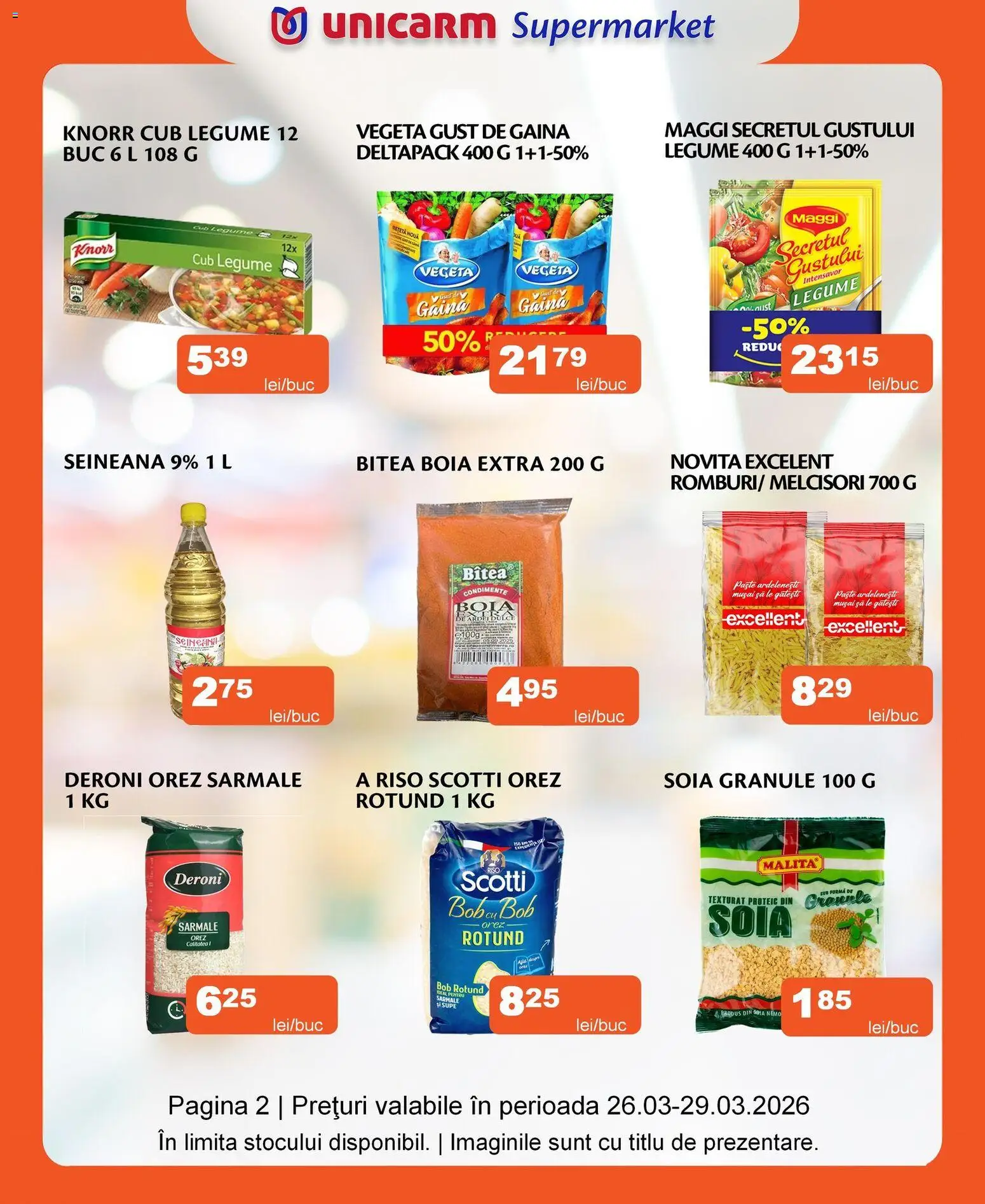 Noul catalog Unicarm – valabil de la 26.03.2026 | Pagină: 2 | Produse: Orez, Paste, Condimente, Legume