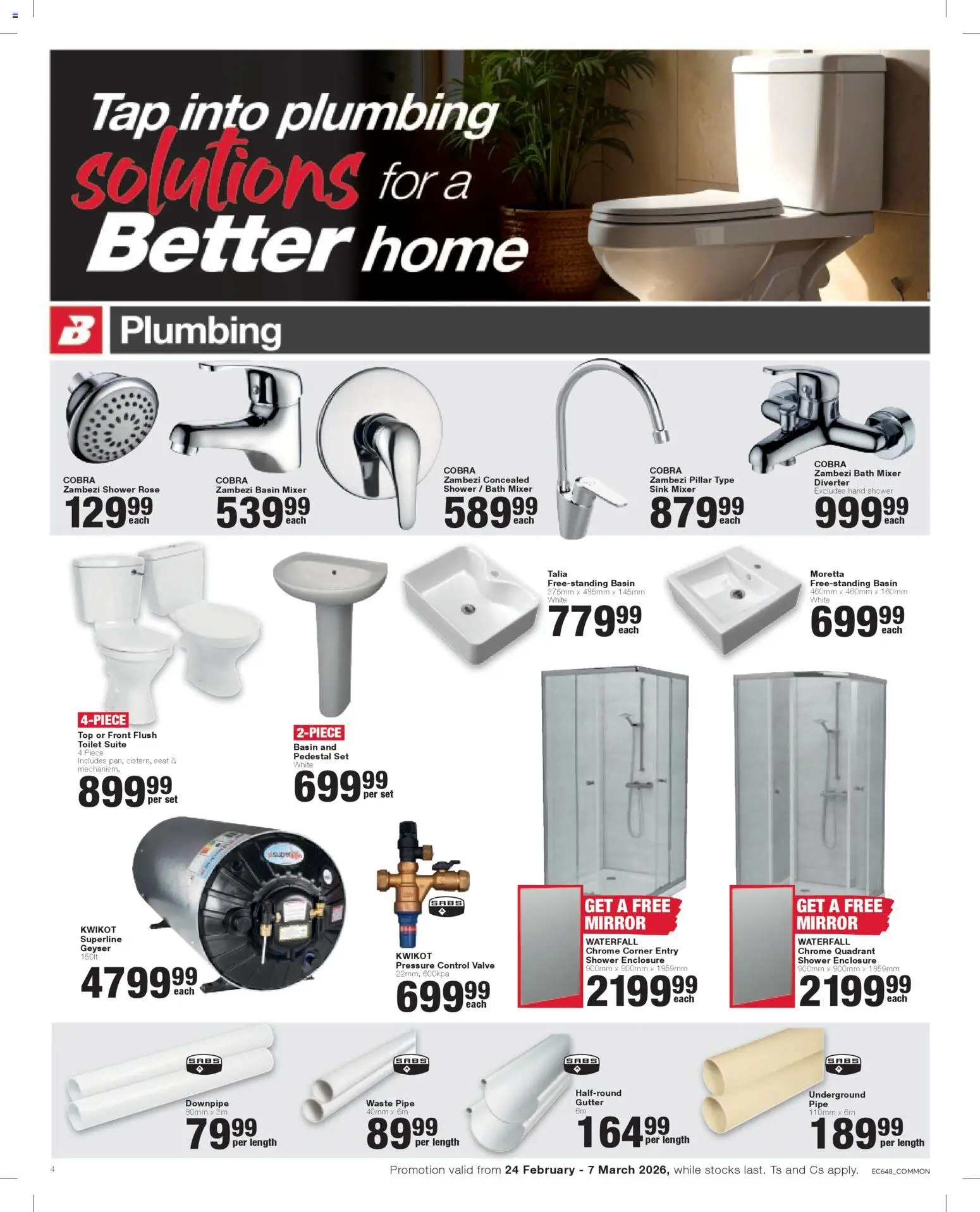 New Build It catalogue – valid from 24.02.2026 | Page: 4 | Products: Toilet, Shower, Mirror, Basin