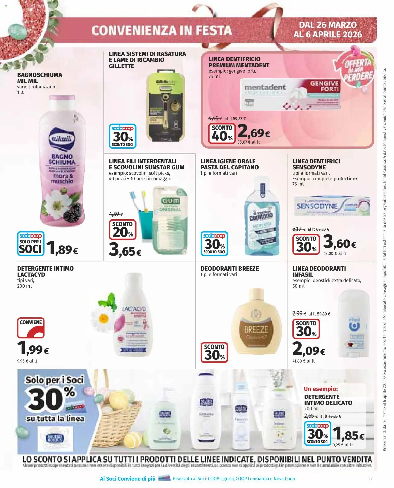 Volantino Ipercoop del 26.03.2026 | Pagina: 27 | Prodotti: Dentifricio, Detergente intimo, Intimo, Pasta