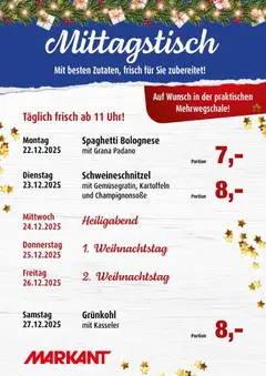 Markant  Mittagstisch ab 22.12.2025 gültig