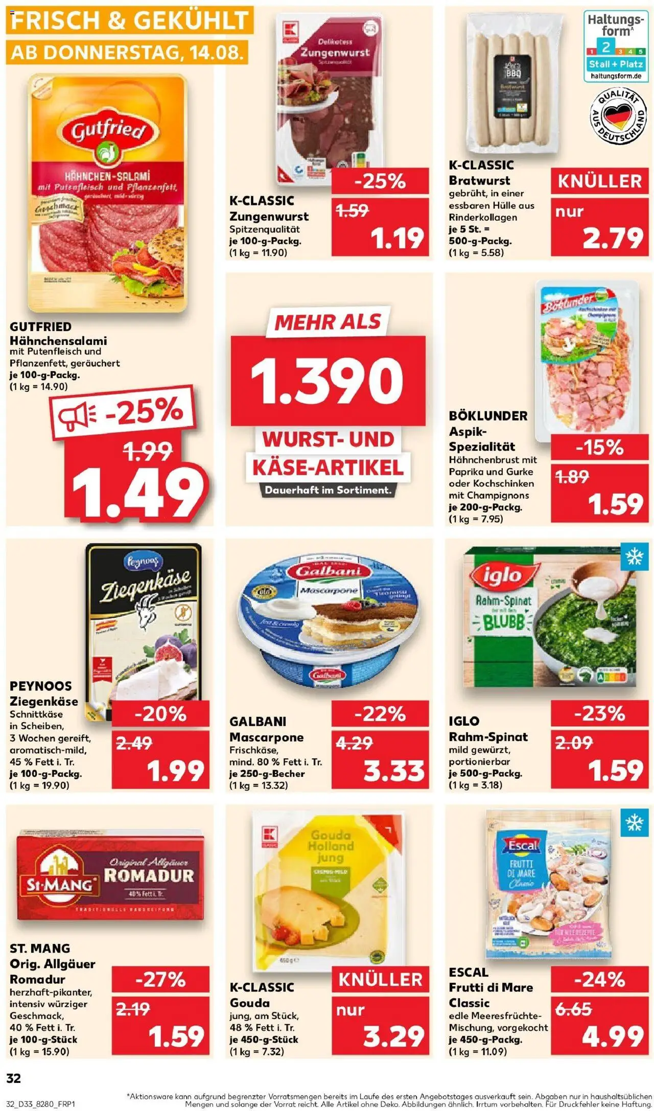 Kaufland prospekt Eschwege	 - gültig ab dem 14.08.2025 | Seite: 32 | Produkte: Hülle, Hahnchen, Bratwurst, Salami